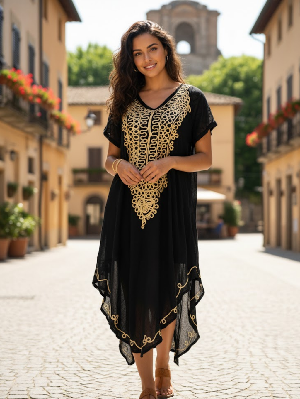 vestidos con estilo de cuello hilo dorado