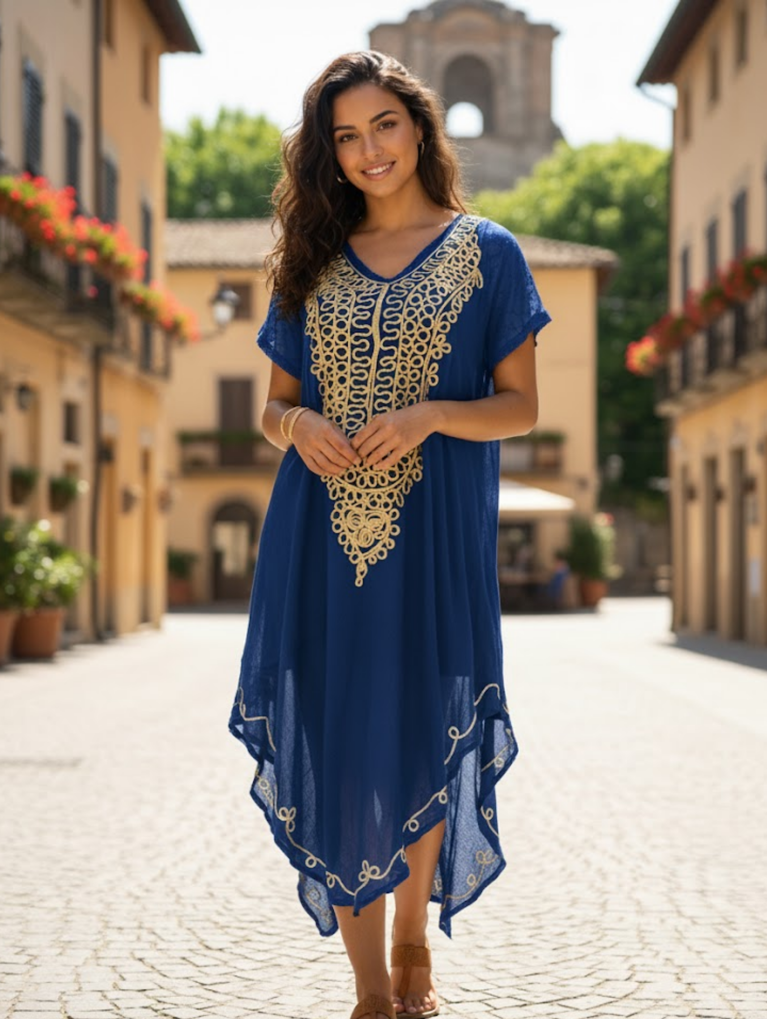 vestidos con estilo de cuello hilo dorado