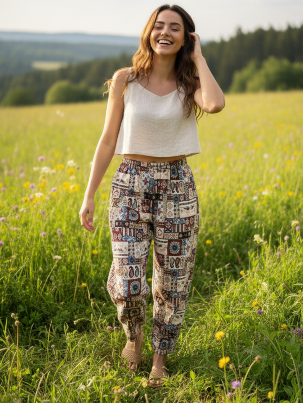 Pantalón Palazzo Étnico - Estampado Patchwork