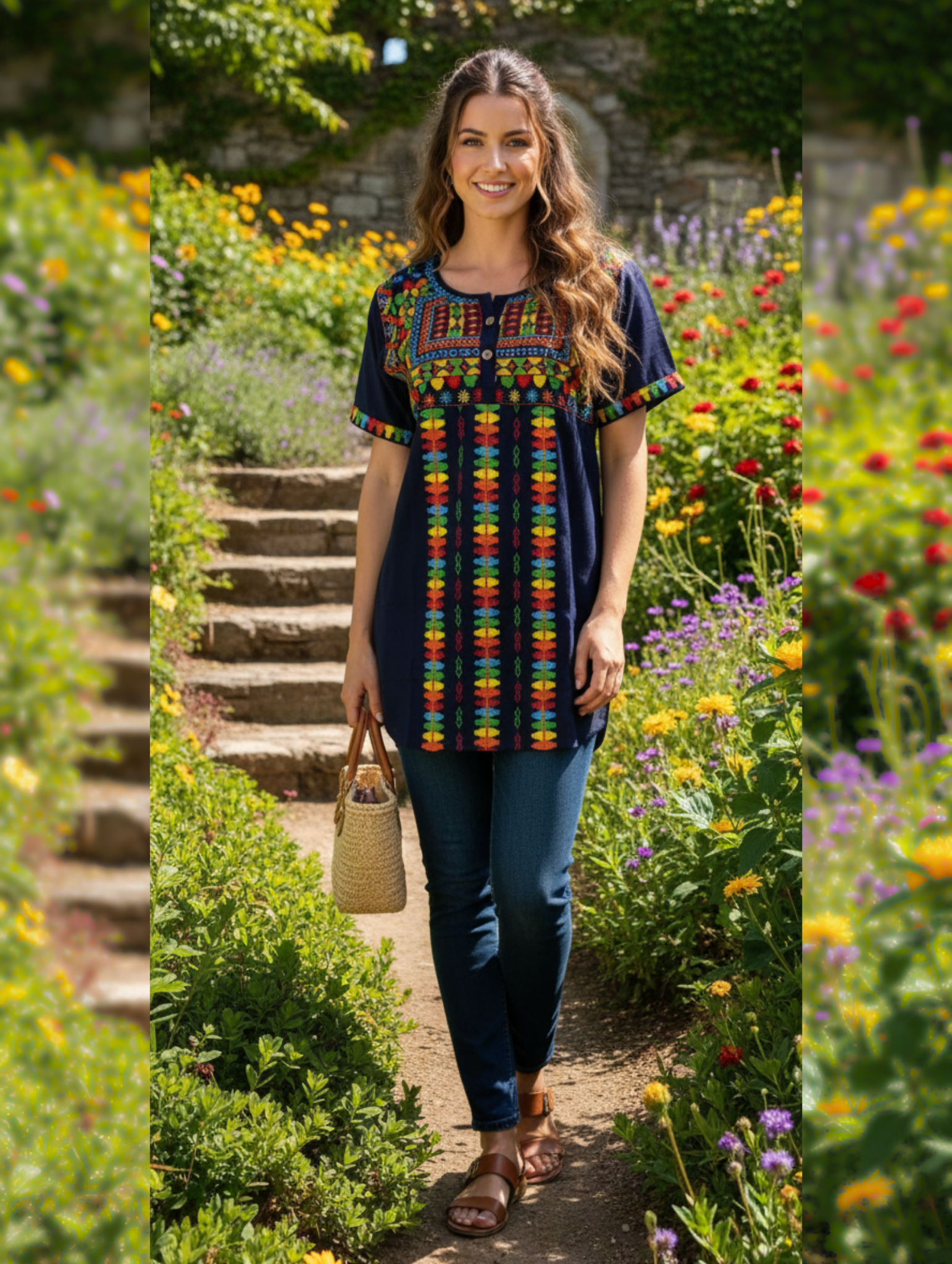 Blusas manga corta con bordado