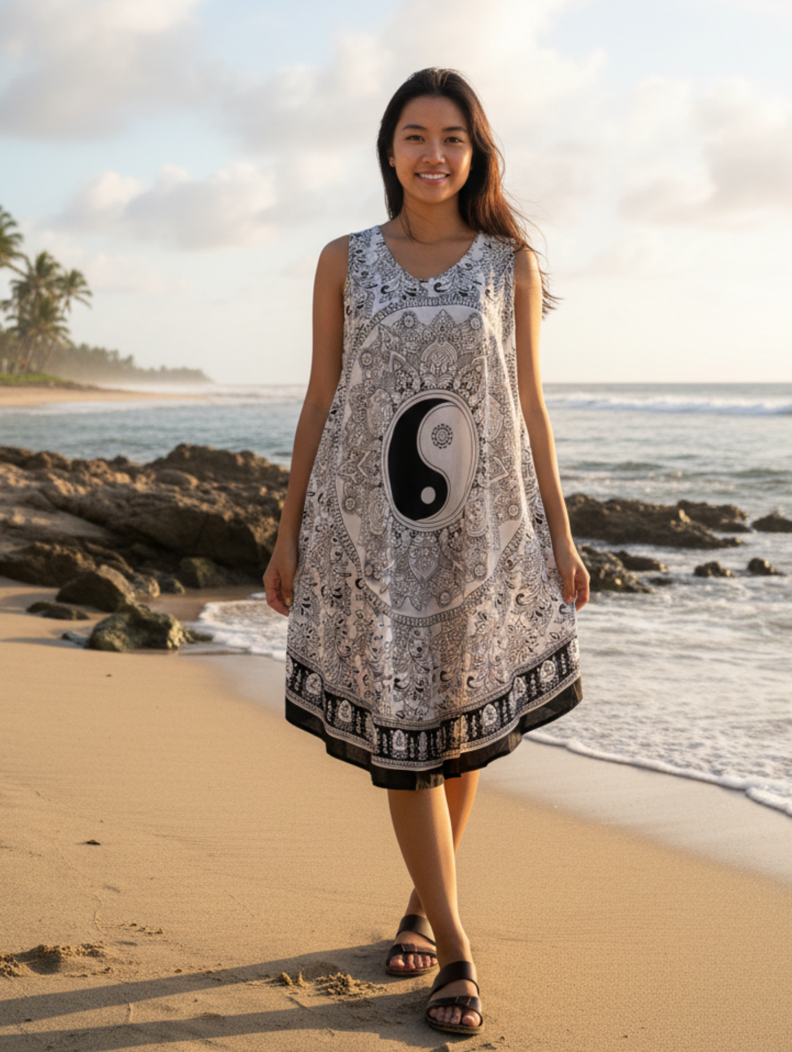 Vestido Playero Estampado Yin y Yang