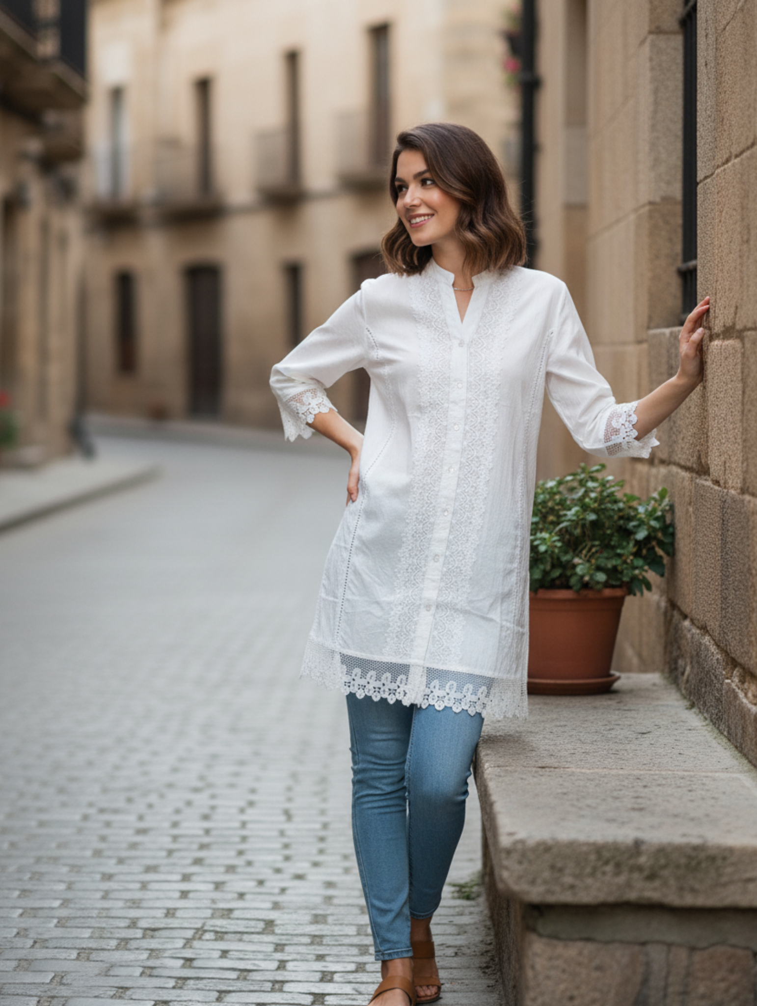 Blusa de Encaje y Algodón