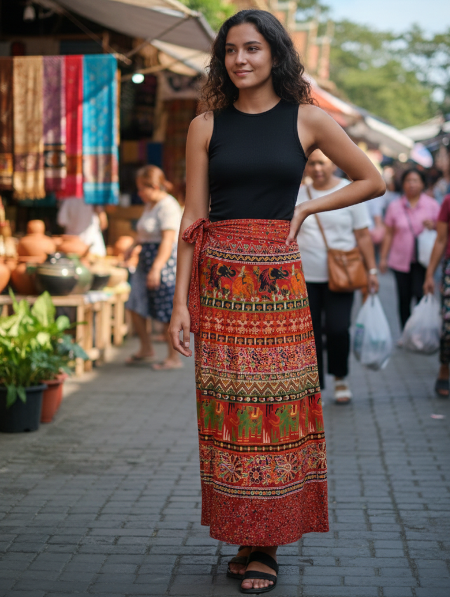 Falda envolvente con estampado de elefante