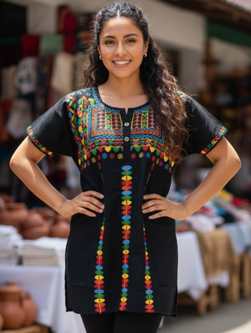 Blusas manga corta con bordado