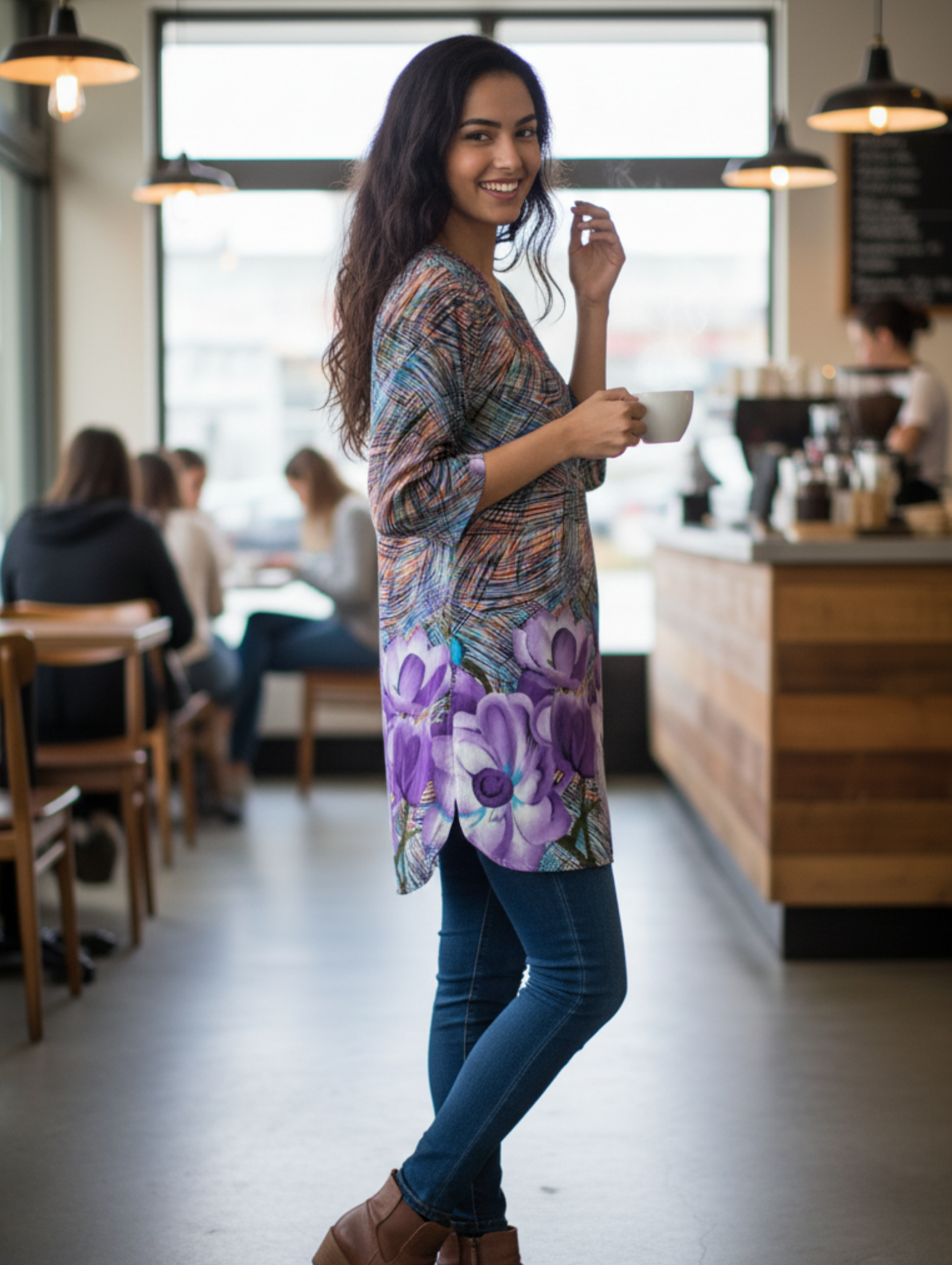 Blusa Túnica Estampada con Diseño Floral