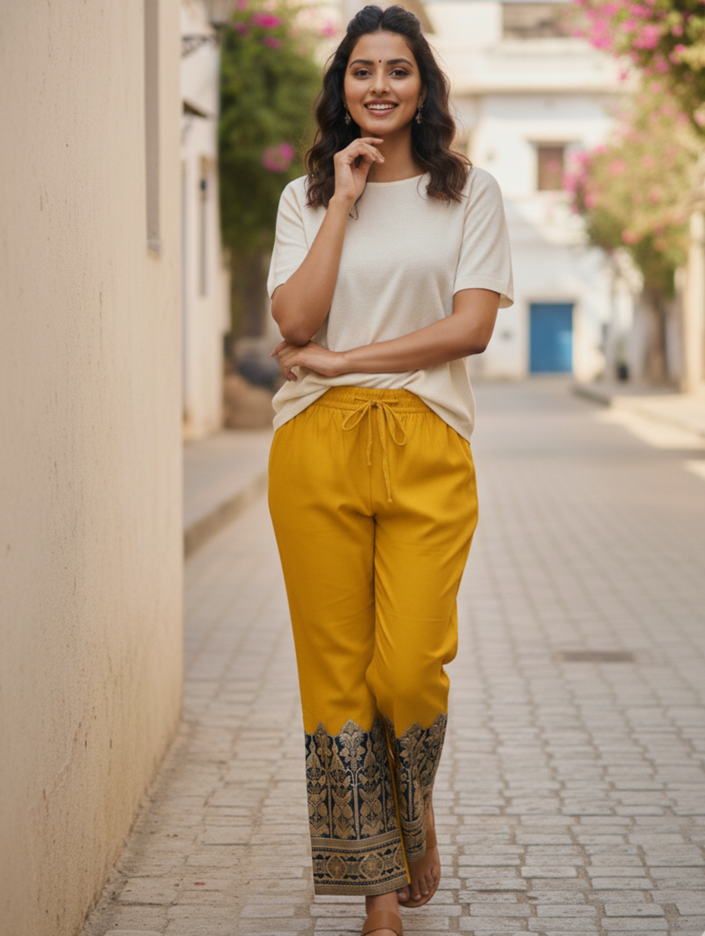 Pantalón Palazzo Étnico Esmeralda - Estilo y Confort Bordado