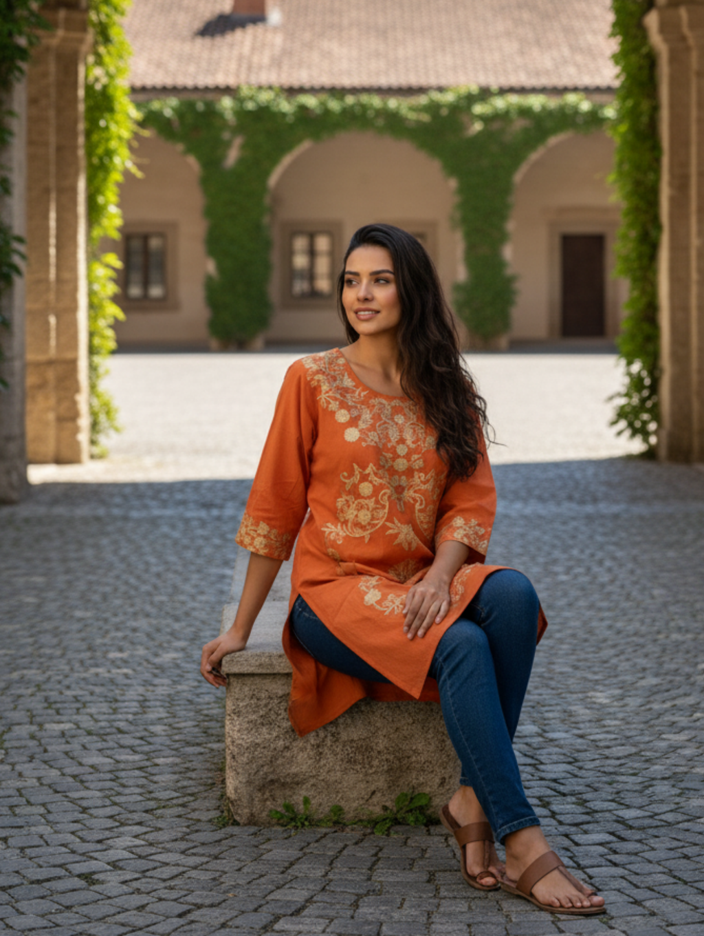 Vestido de Algodón con Bordado Zari Dorado Paquete de 8 PCs