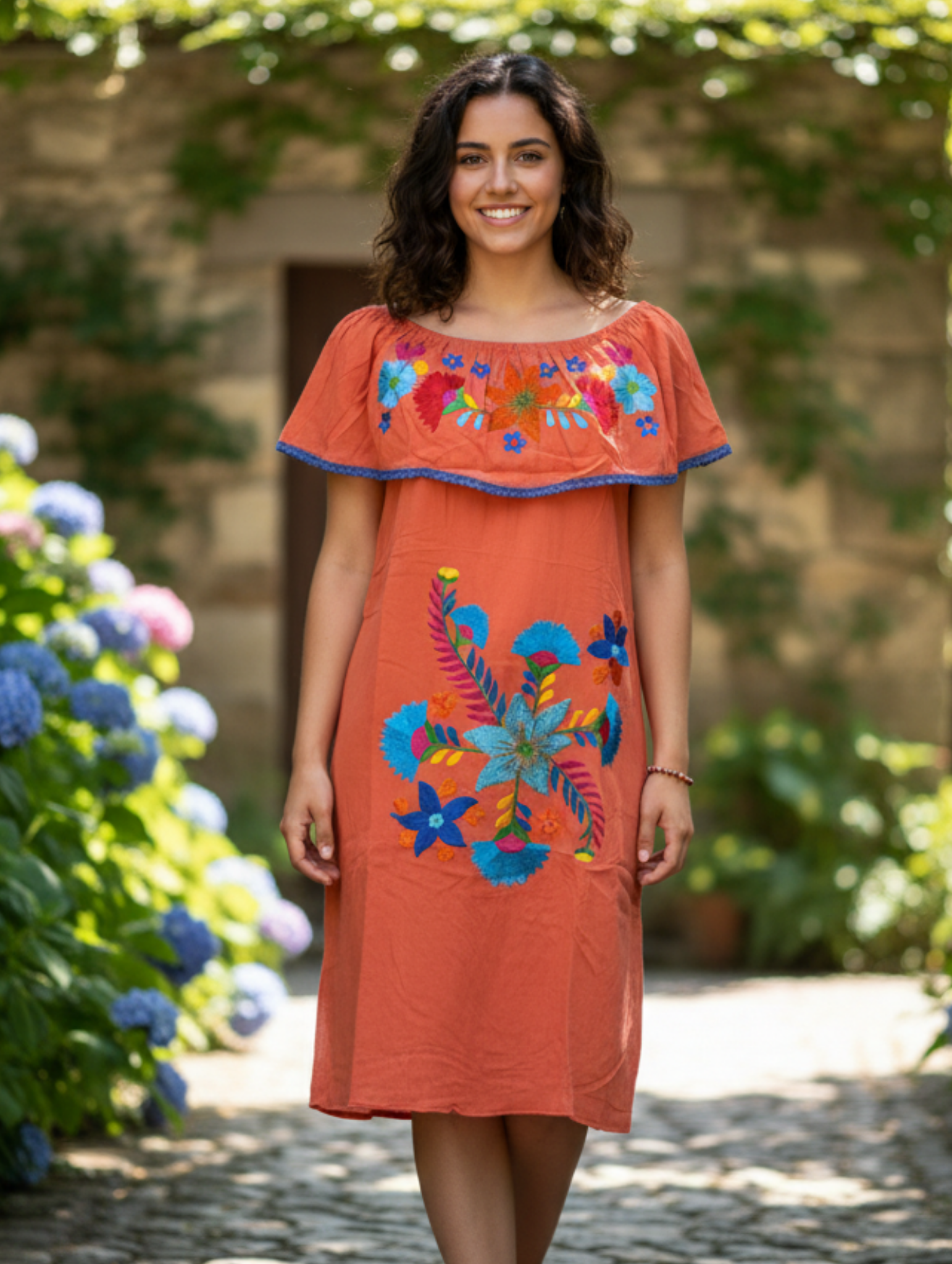 Vestido Campesino con Bordado Floral Exclusivo Paquete de 10 PCs