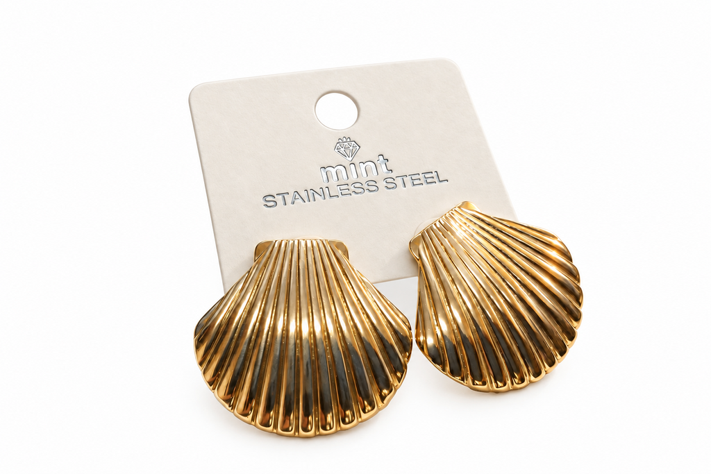Aretes de Acero Inoxidable en Forma de Concha Marina / Abanico