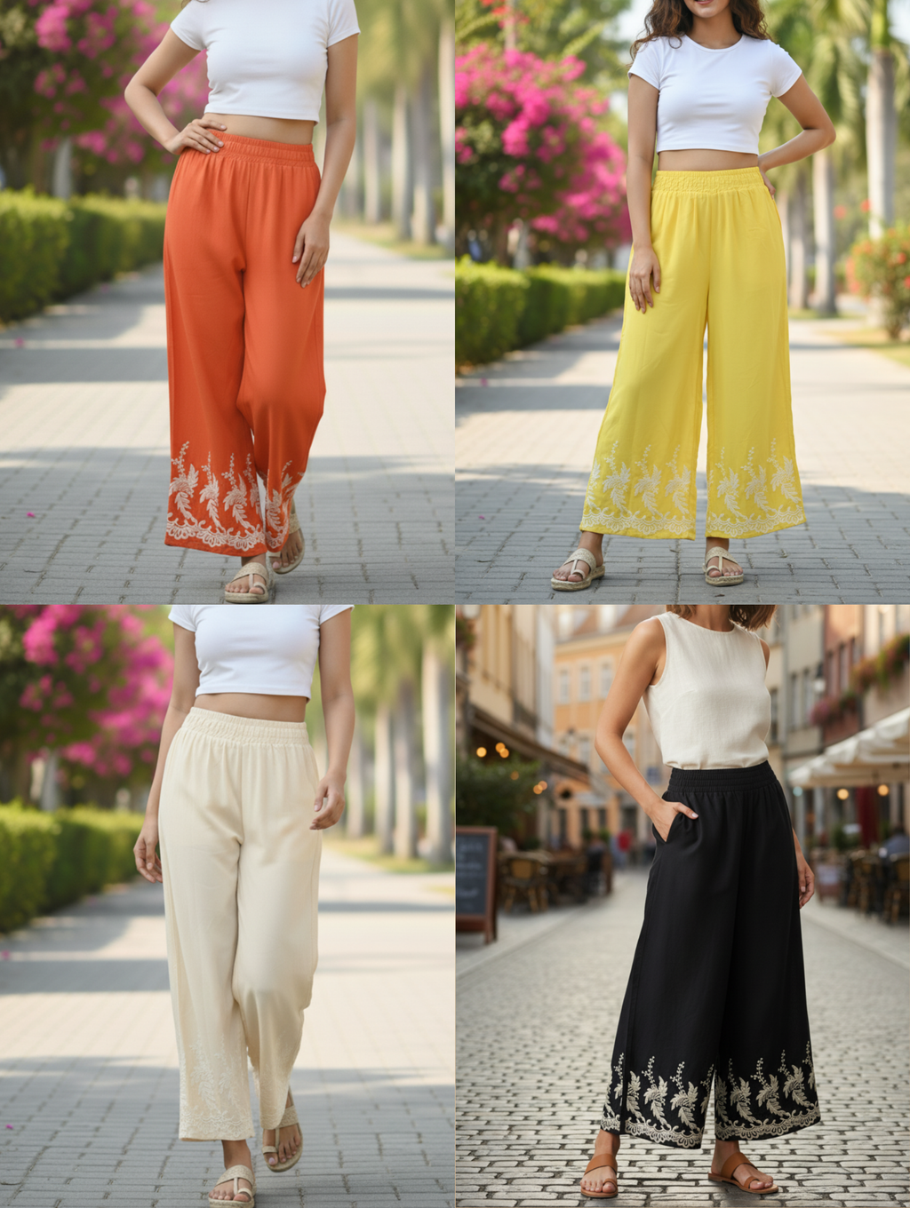 Pantalón de Lino con Detalle Floral Paquete de 12 PCs