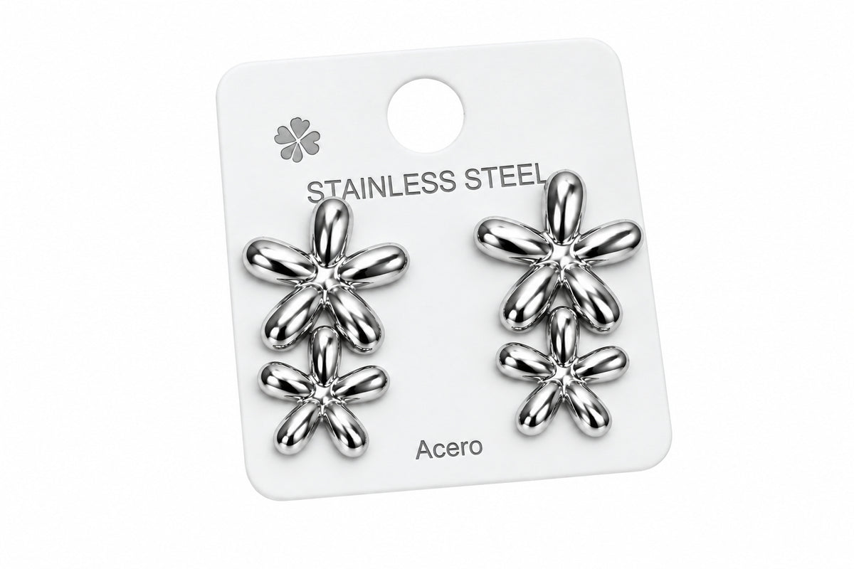 Aretes de Acero Inoxidable en Forma de Doble Flor / Estrellas