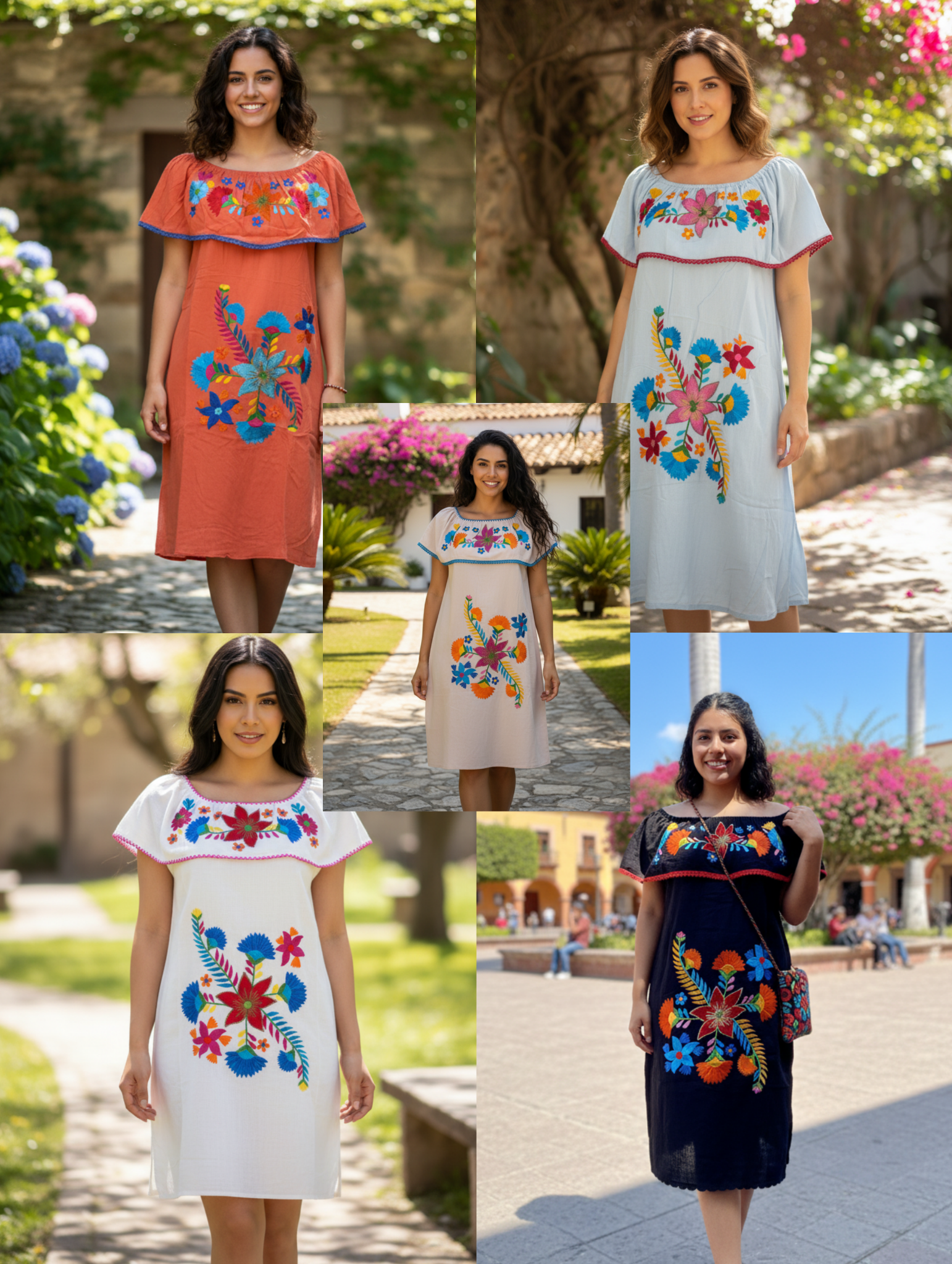 Vestido Campesino con Bordado Floral Exclusivo Paquete de 10 PCs