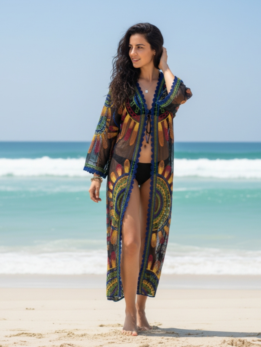 Salida de playa con bordado de girasol