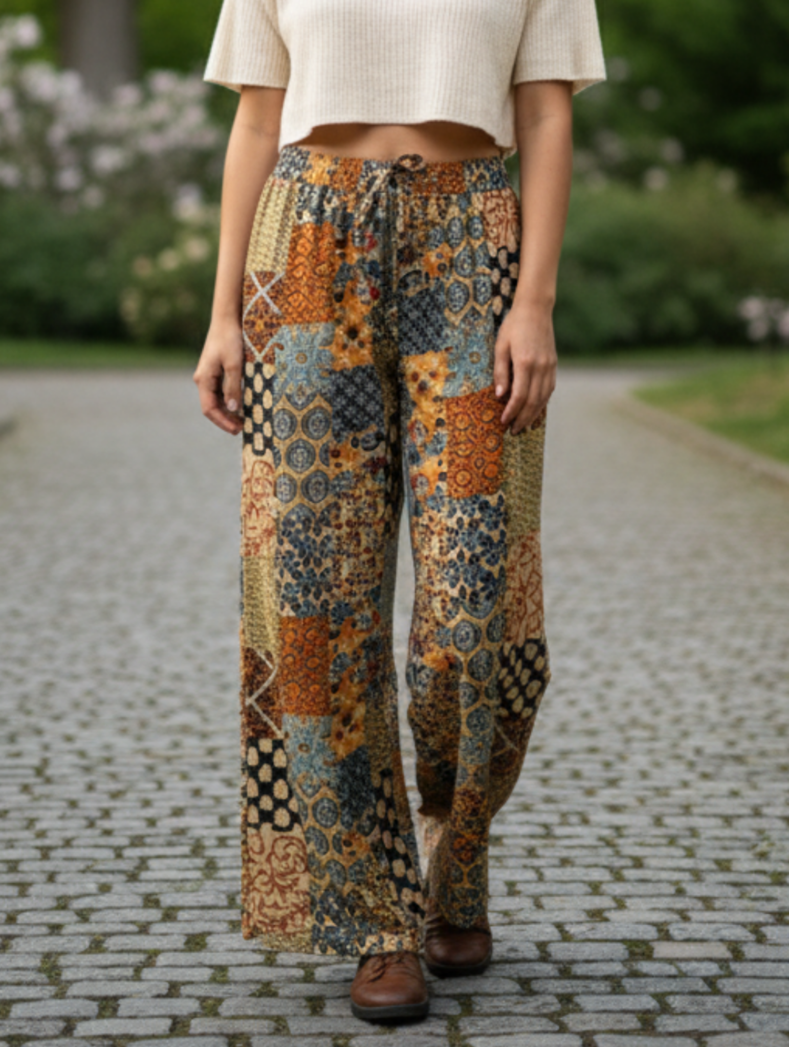 Pantalón Palazzo Étnico - Estampado Patchwork