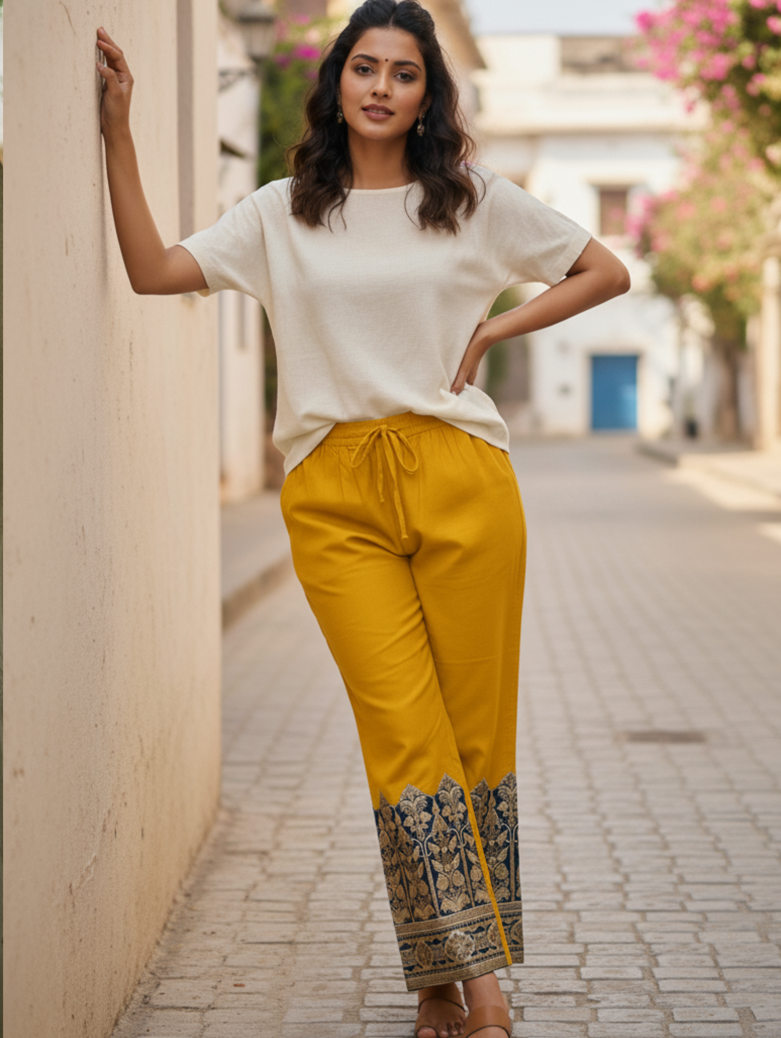 Pantalón Palazzo Étnico Esmeralda - Estilo y Confort Bordado