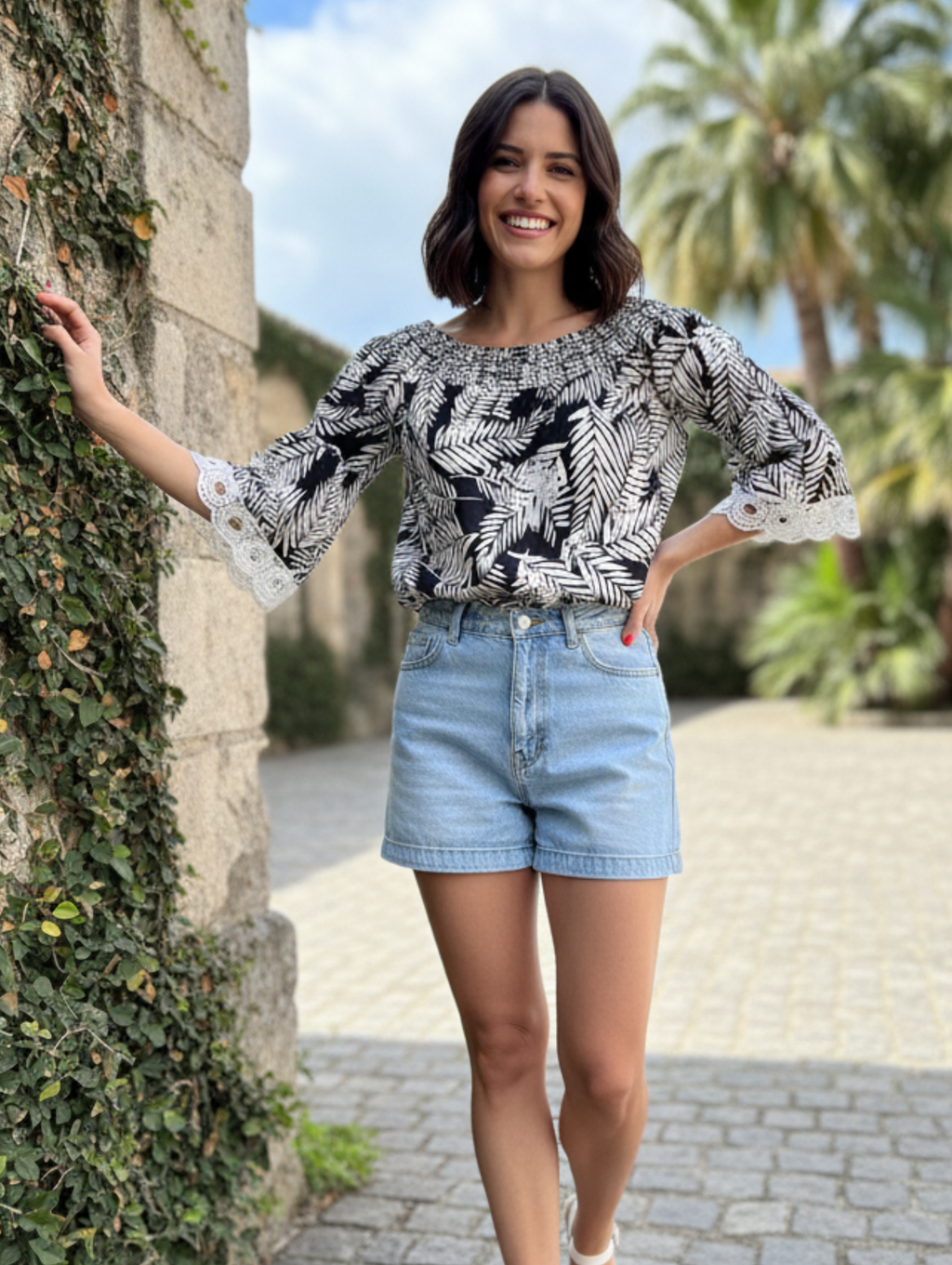Blusa Campesino 'Exotic Breeze': Estampado Tropical