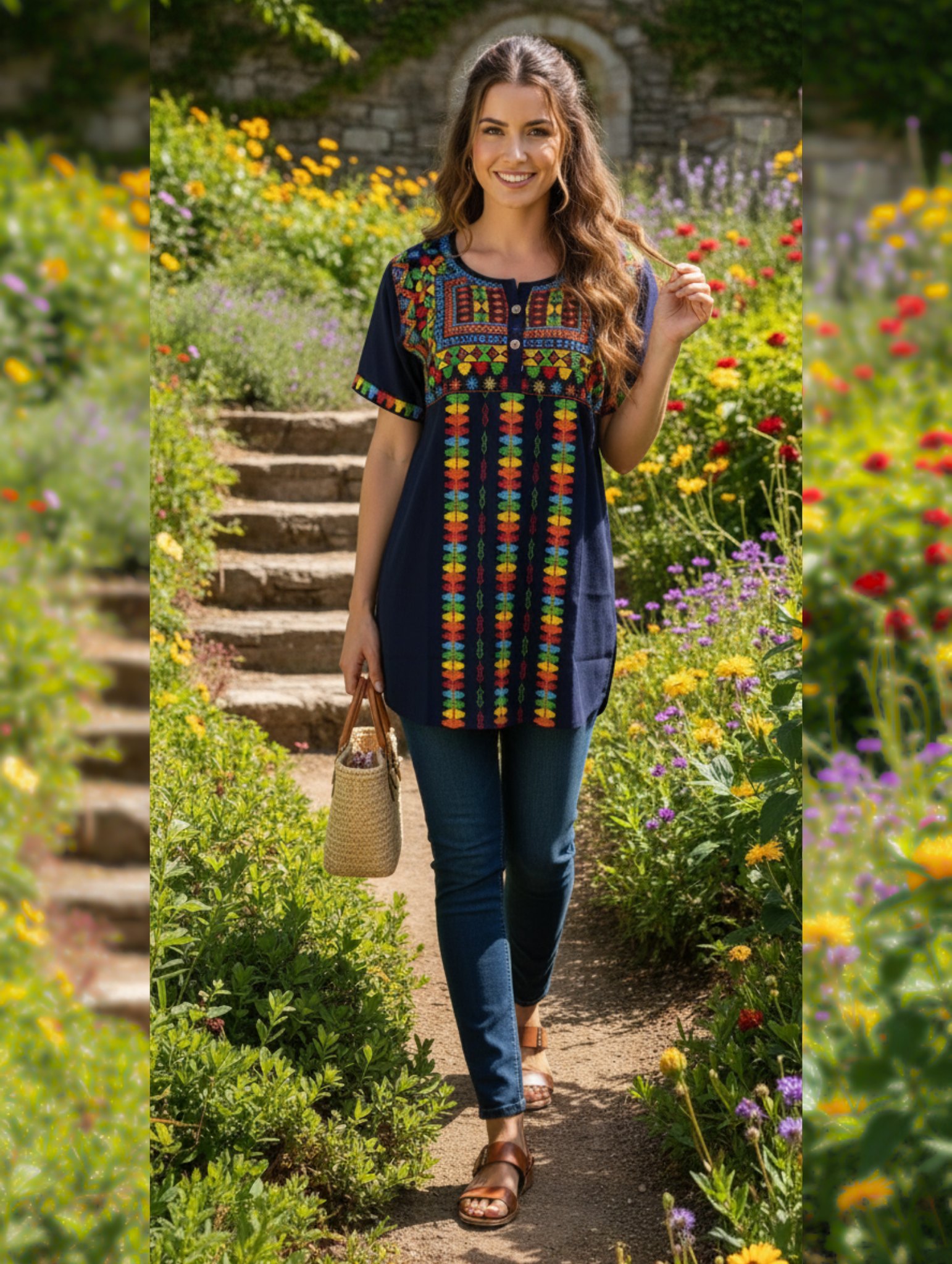 Blusas manga corta con bordado