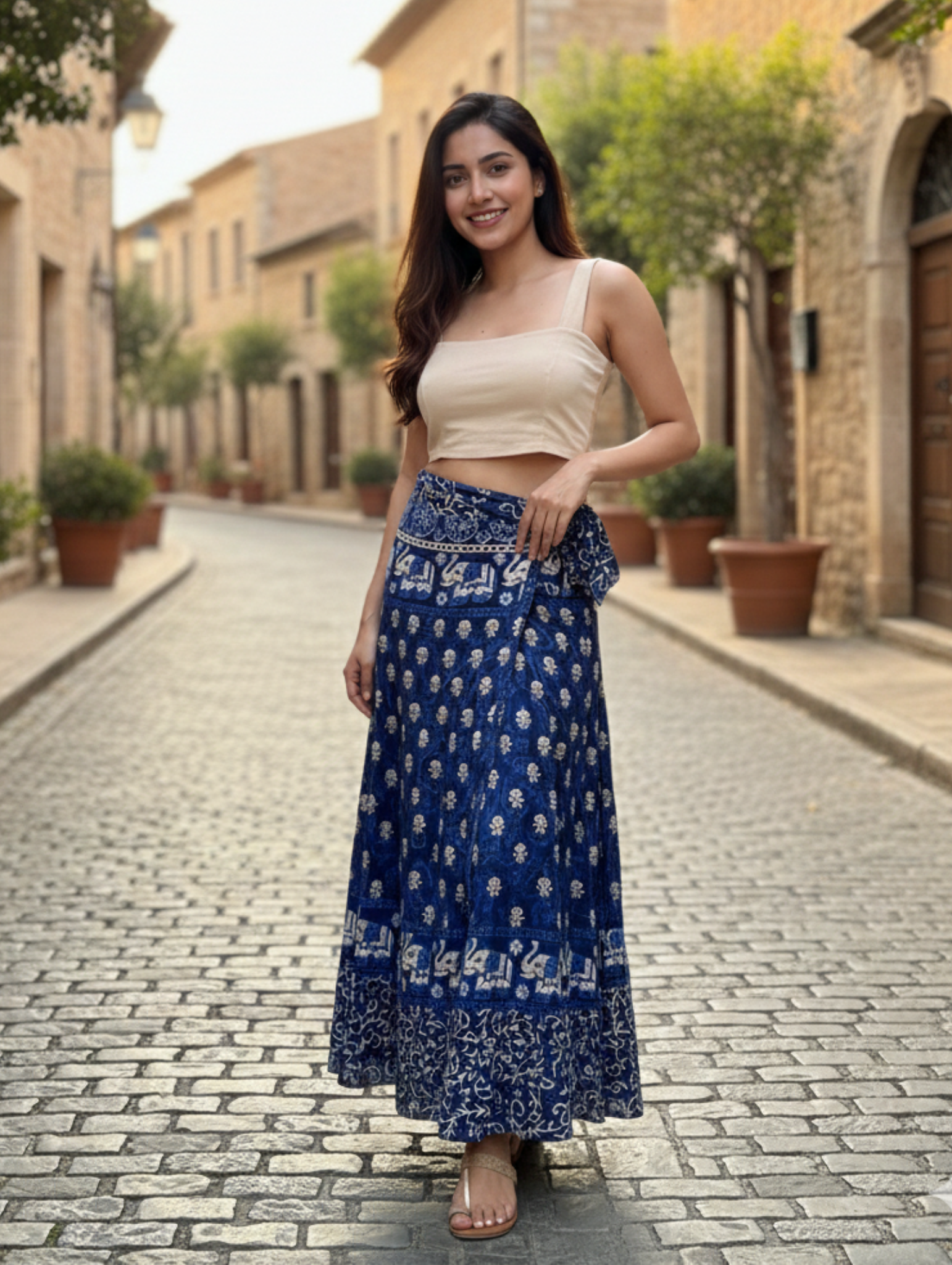 Falda envolvente con estampado de estilo etnico