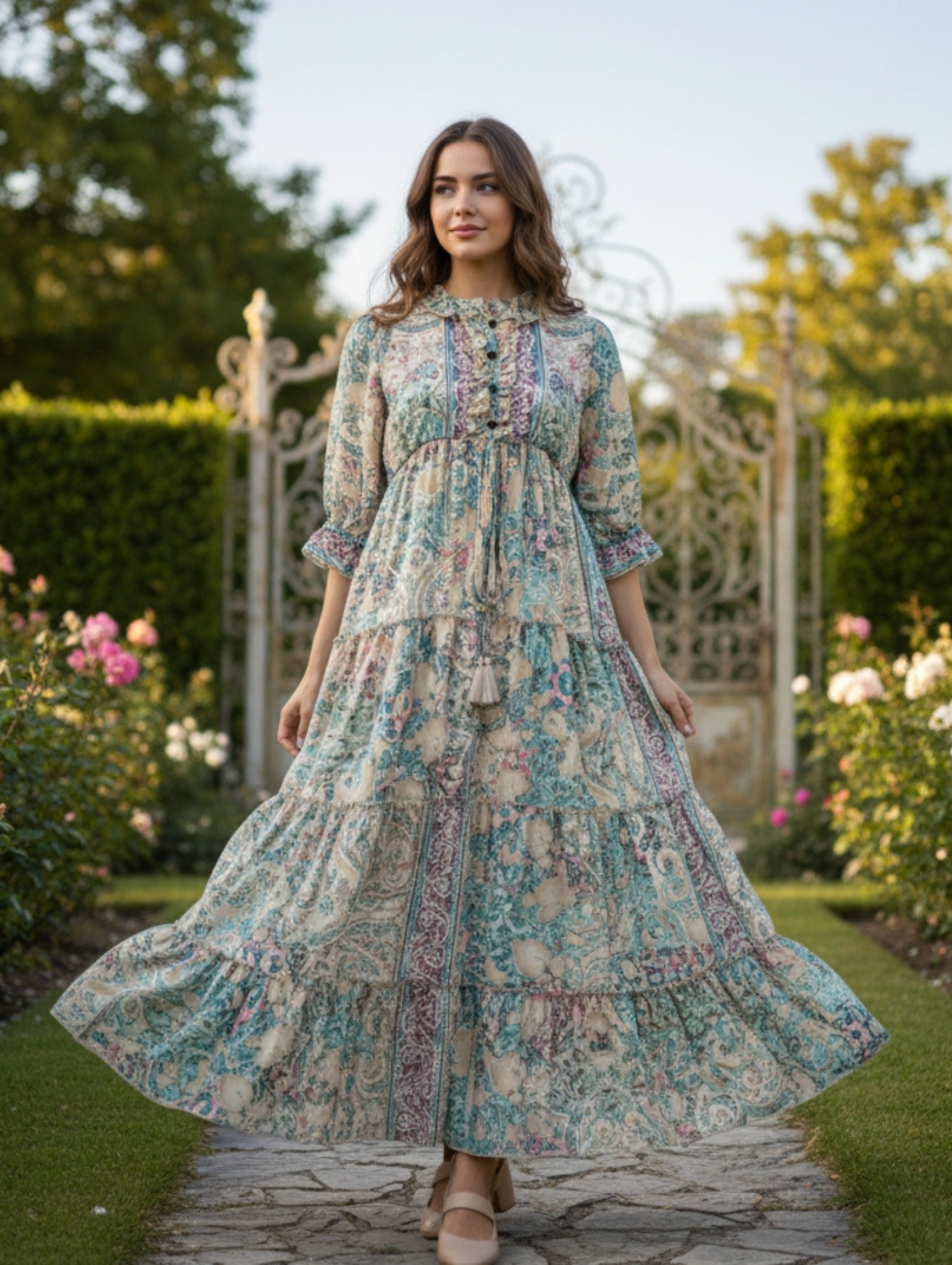 Vestido largo con manga 3/4