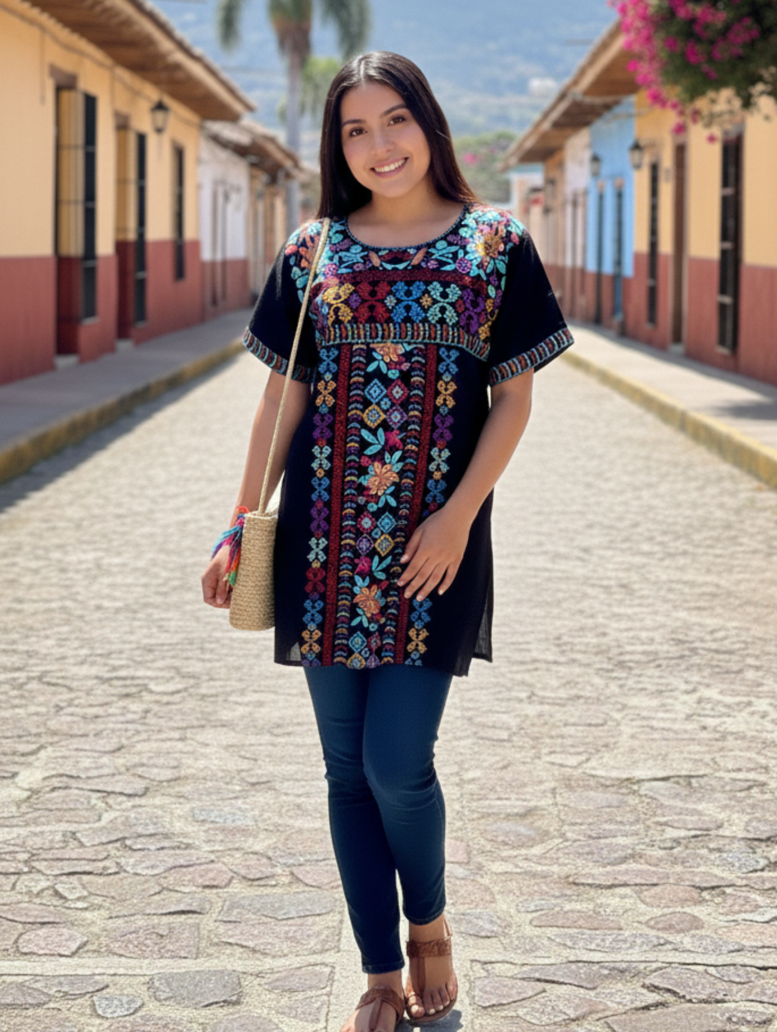 Blusas manga corta con bordado