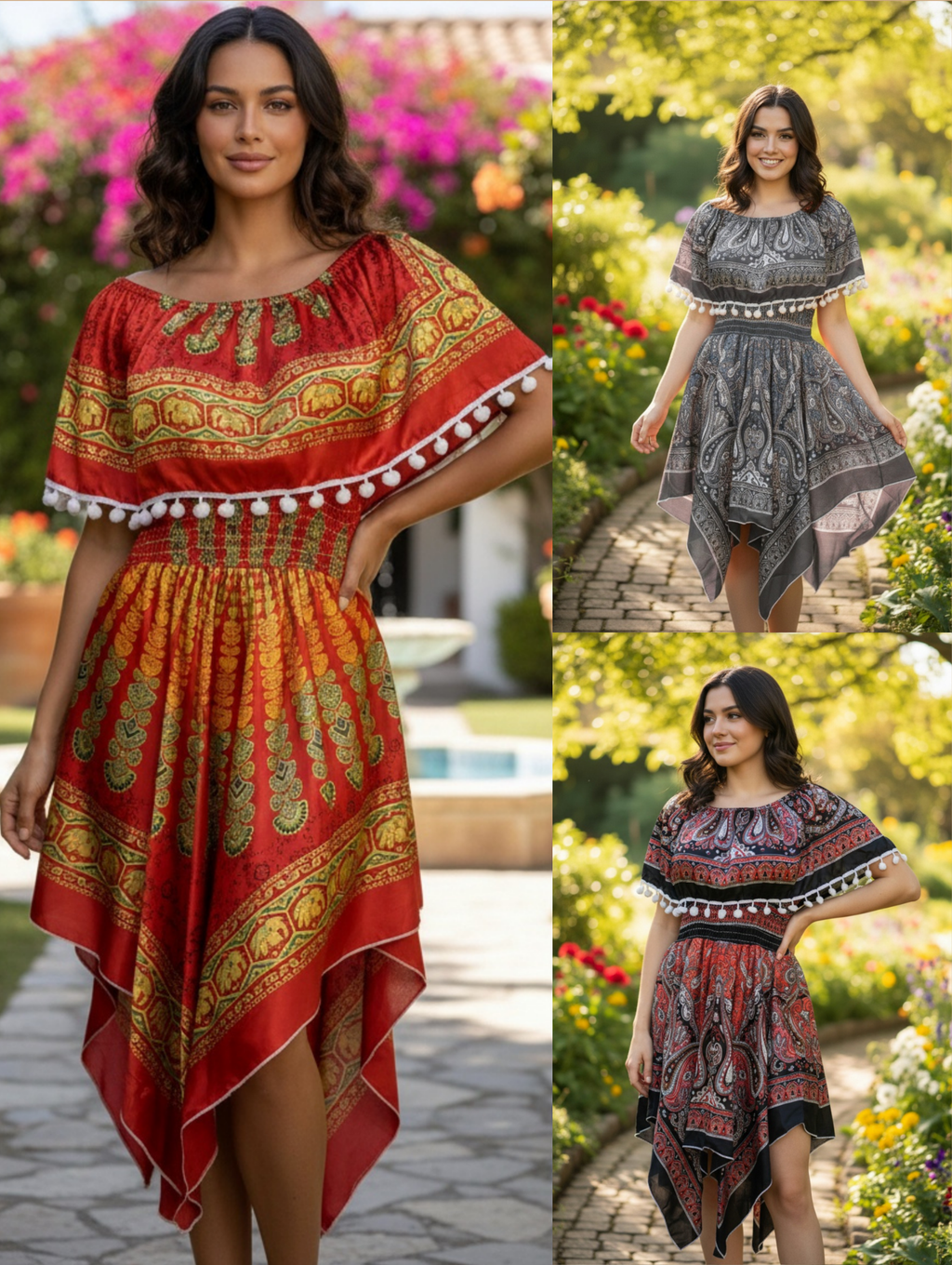 Vestido Étnicos con Hombros Descubiertos Paquete de 11 PCs