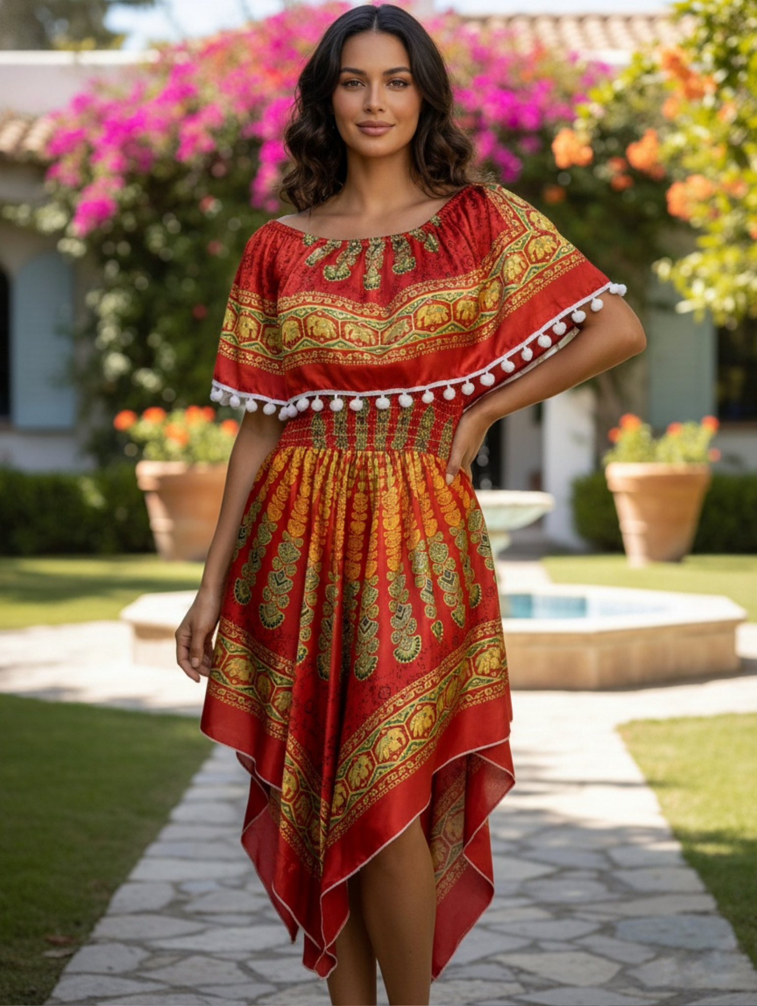 Vestido Étnicos con Hombros Descubiertos