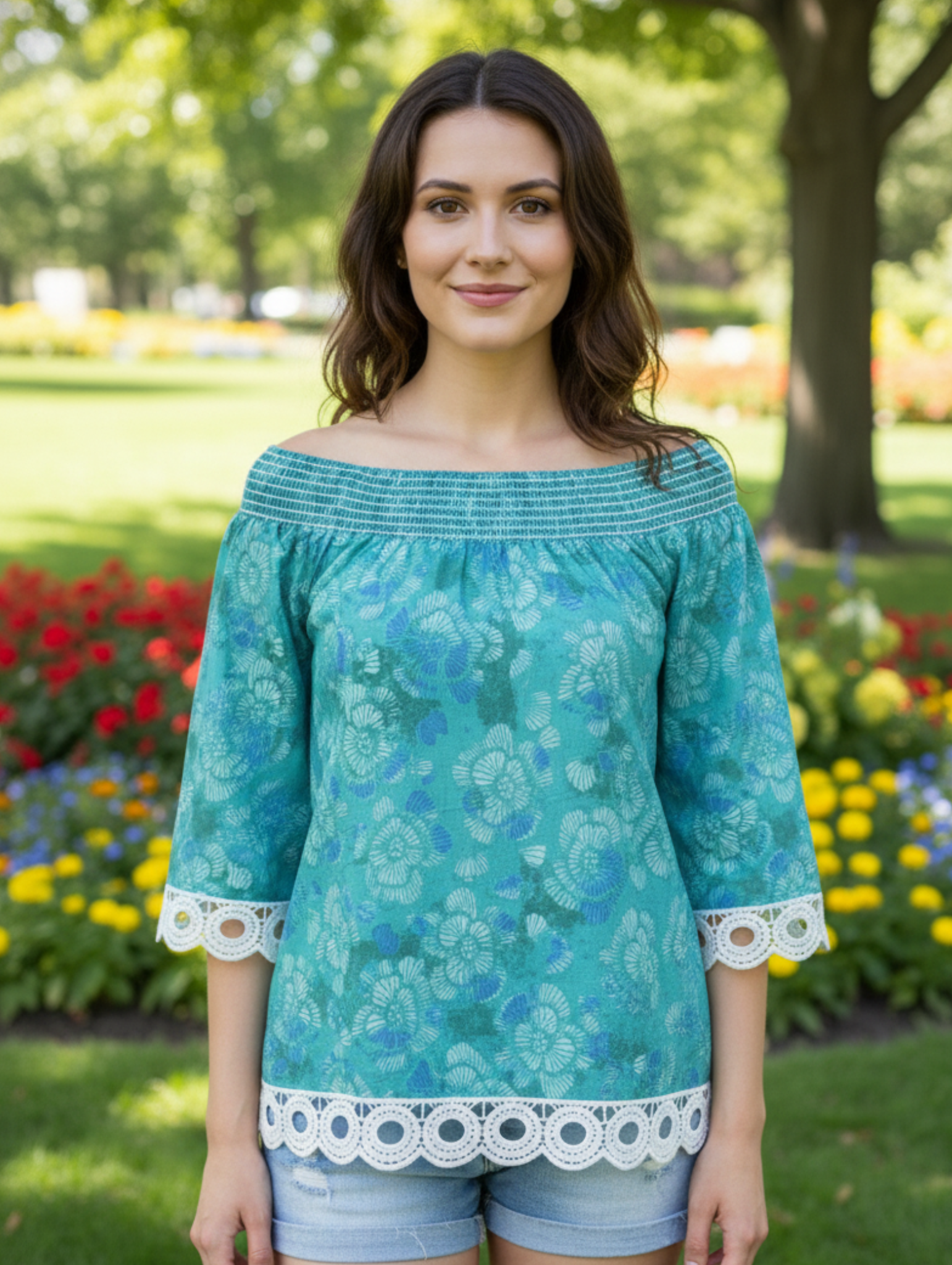 Blusa de Hombros Descubiertos con Detalle de Encaje