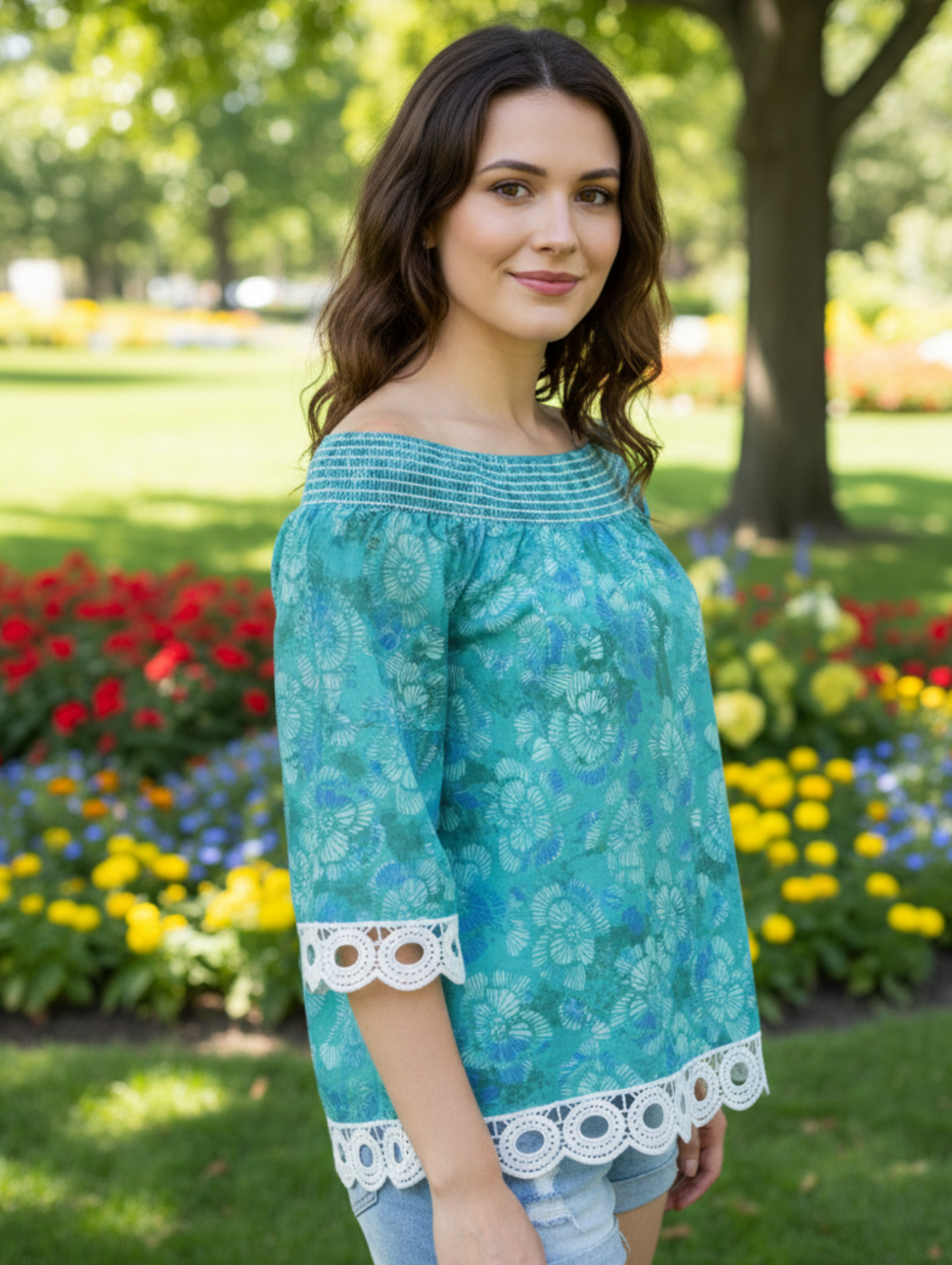 Blusa de Hombros Descubiertos con Detalle de Encaje