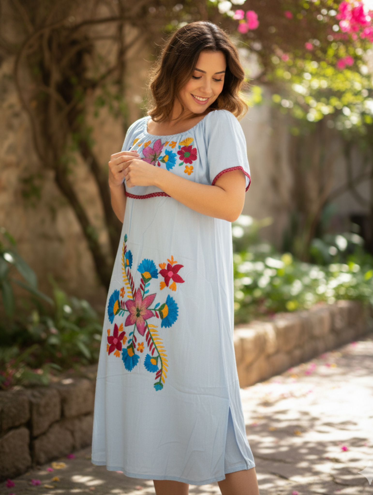 Vestido Campesino con Bordado Floral Exclusivo