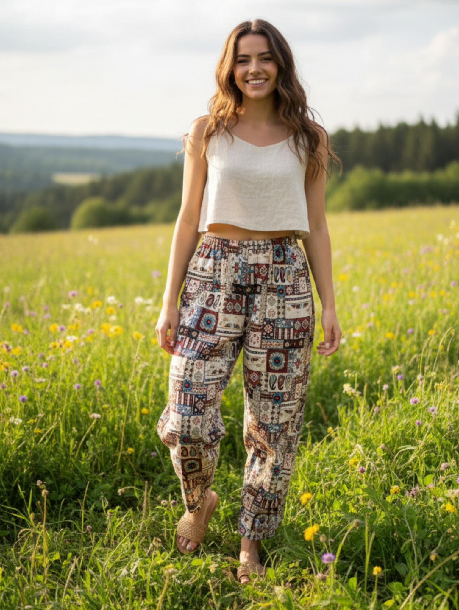 Pantalón Palazzo Étnico - Estampado Patchwork