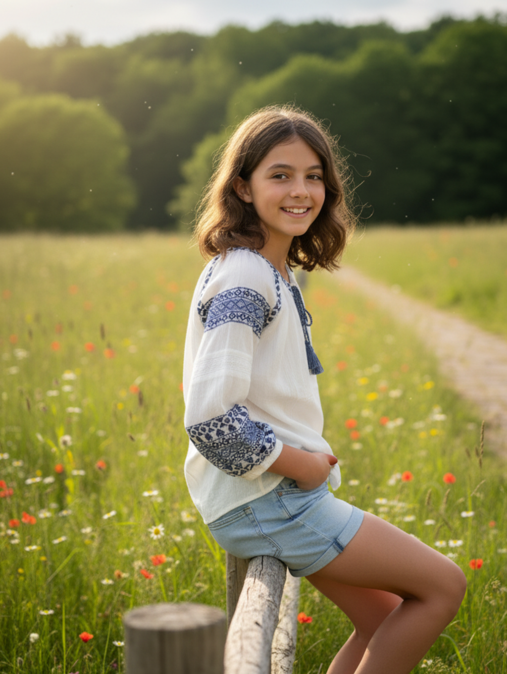 Blusa Étnica Bordada Azul y Blanca
