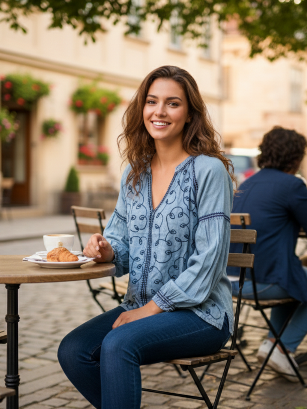 Blusa Bordada Estilo Bohemio con Manga Abullonada