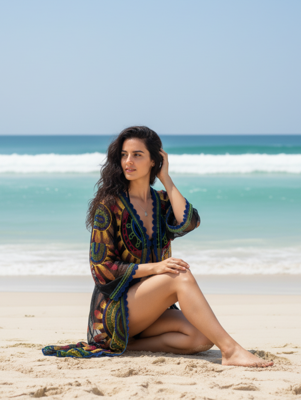 Salida de playa con bordado de girasol