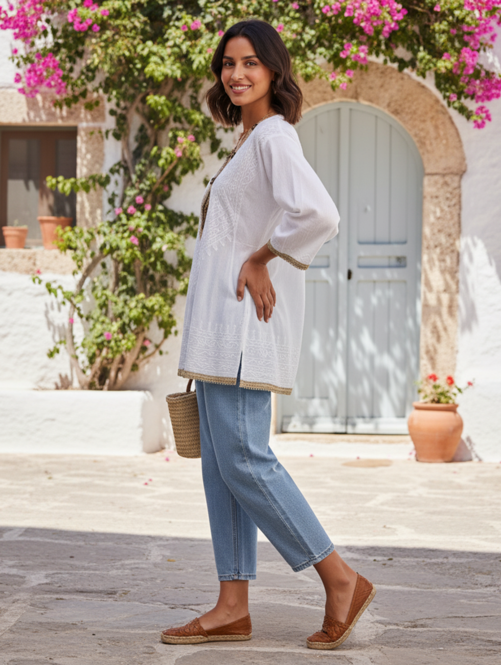 Blusa 'Boho' Blanca con Bordado en color Oro
