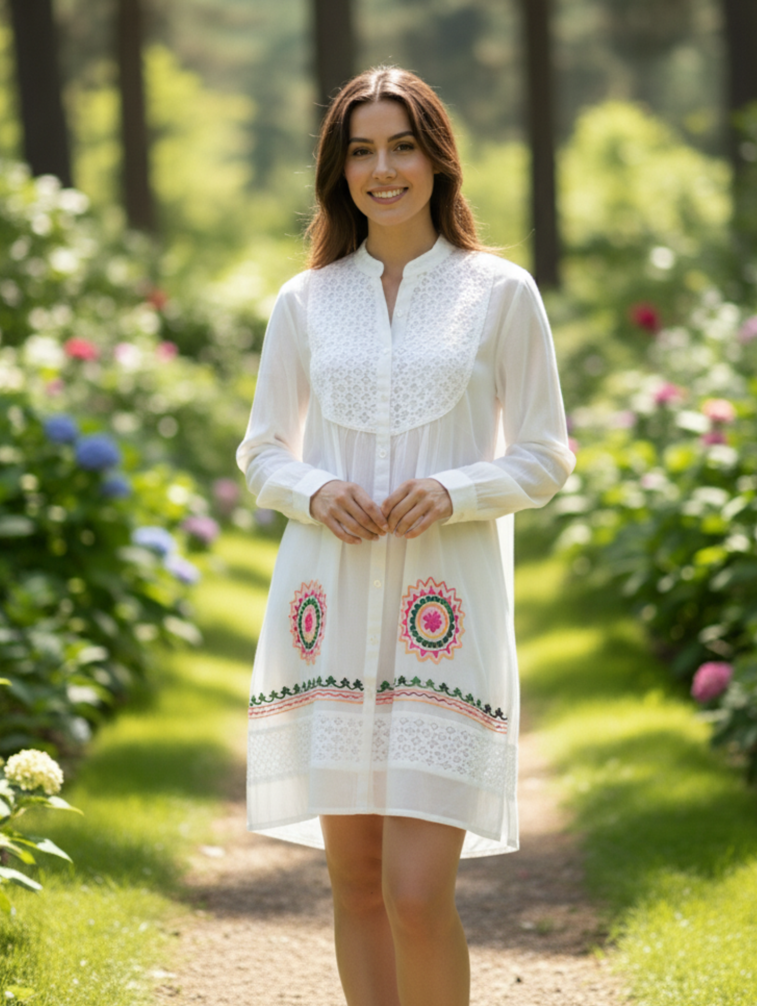 Vestido Bordado de Algodón Transpirable