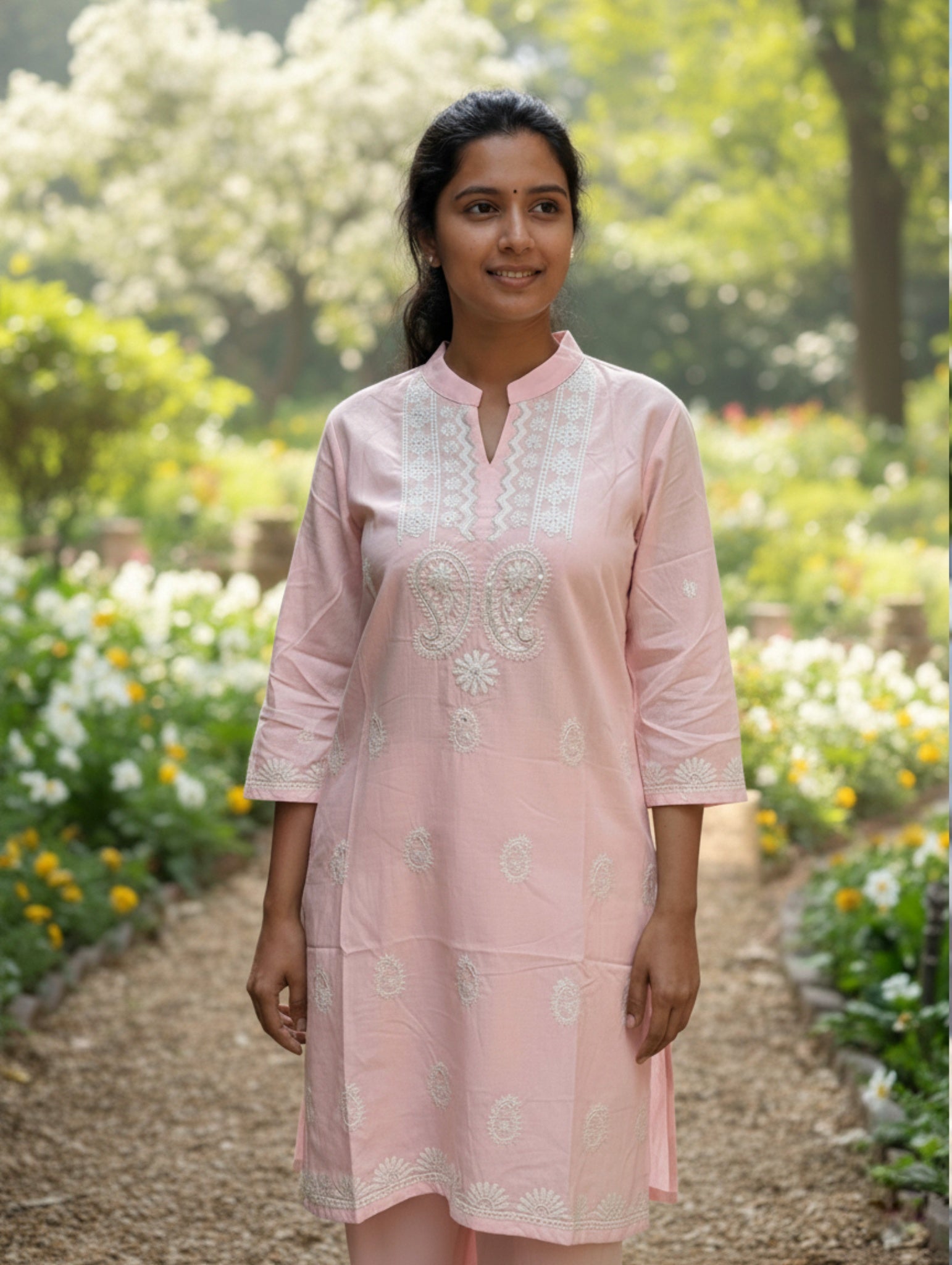 Blusa largo Chikankari para un Estilo Casual y Artesanal