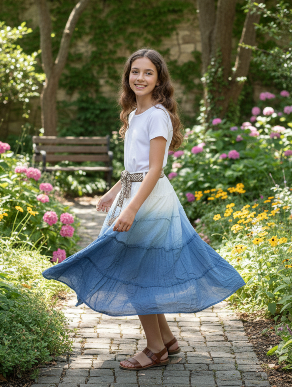 Falda Gasa Estilo Bohemio con Cinturón Trenzado - Tallas Niñas