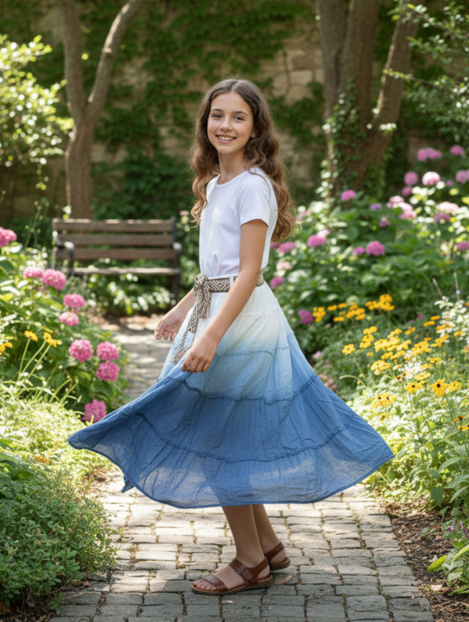 Falda Gasa Estilo Bohemio con Cinturón Trenzado - Tallas Niñas