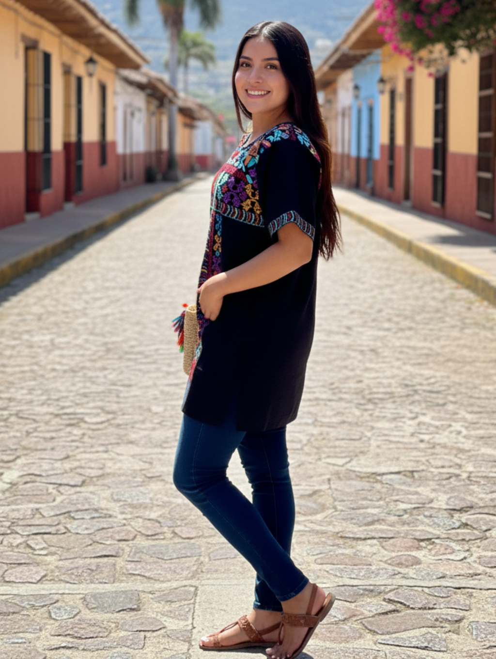 Blusas manga corta con bordado