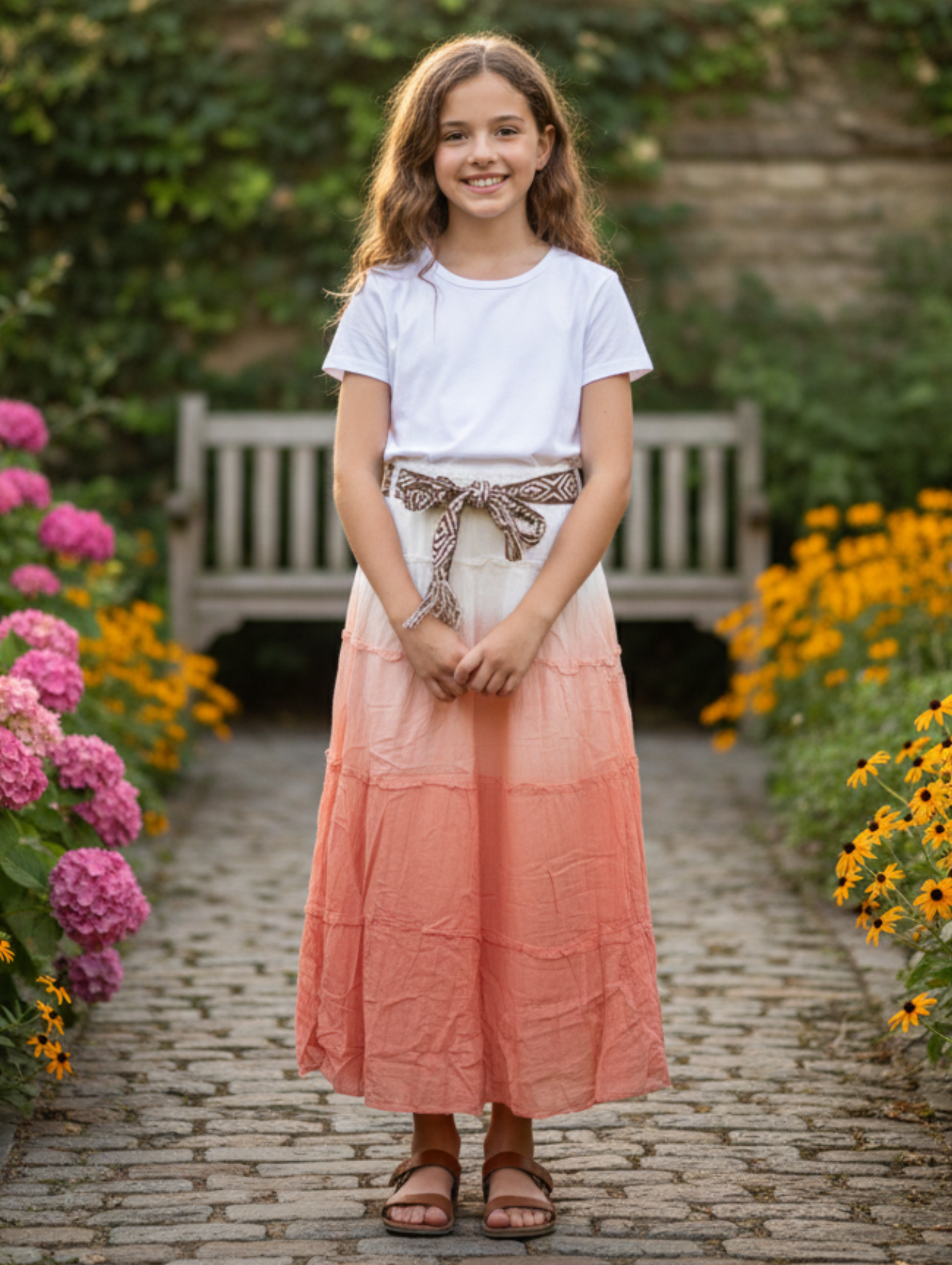 Falda Gasa Estilo Bohemio con Cinturón Trenzado - Tallas Niñas