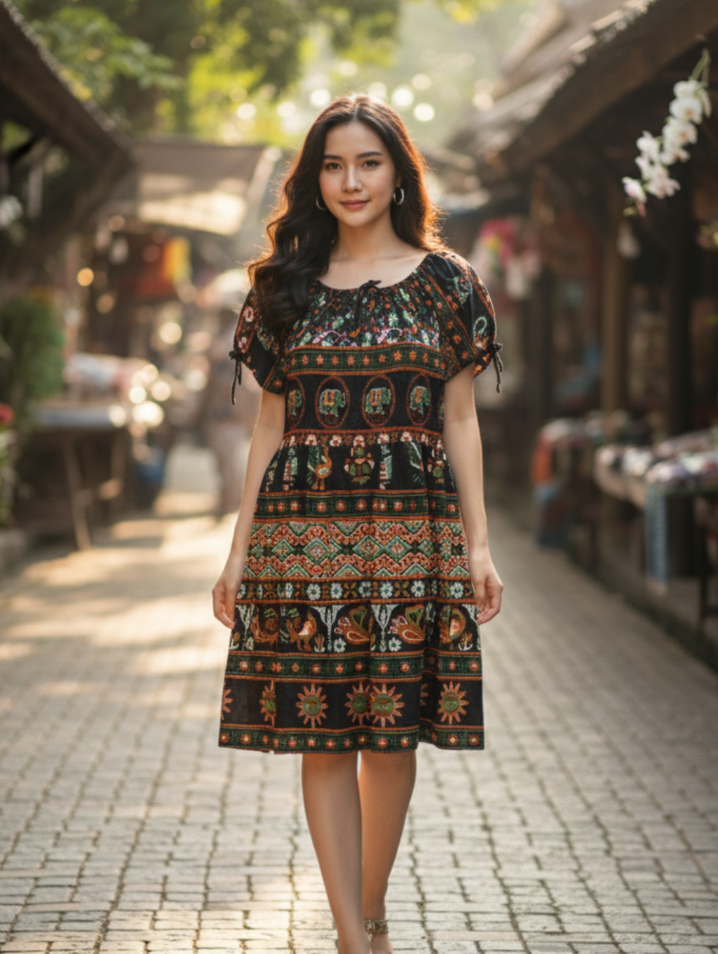 Vestido Crepe Corto Con Manga Corta