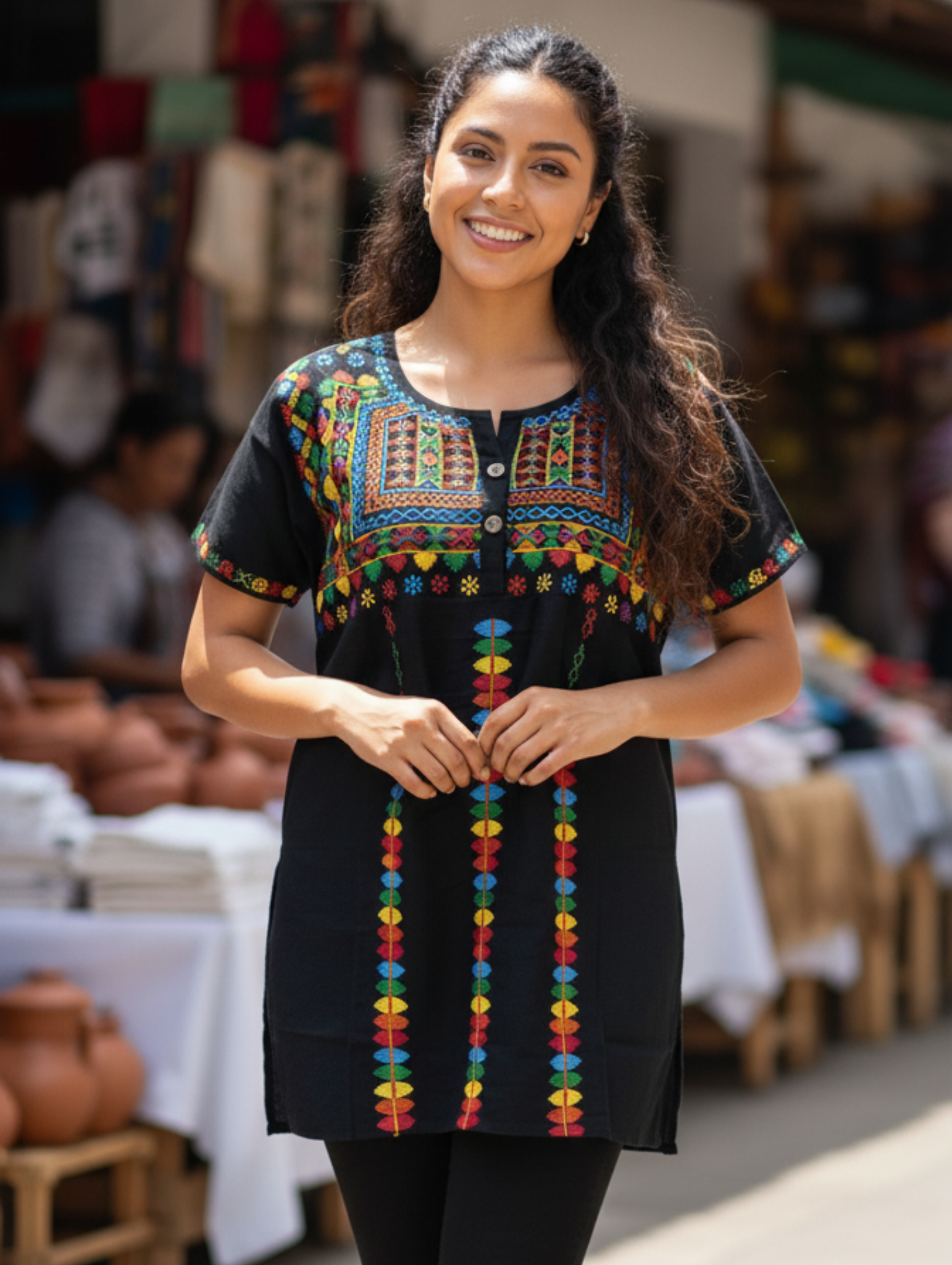 Blusas manga corta con bordado