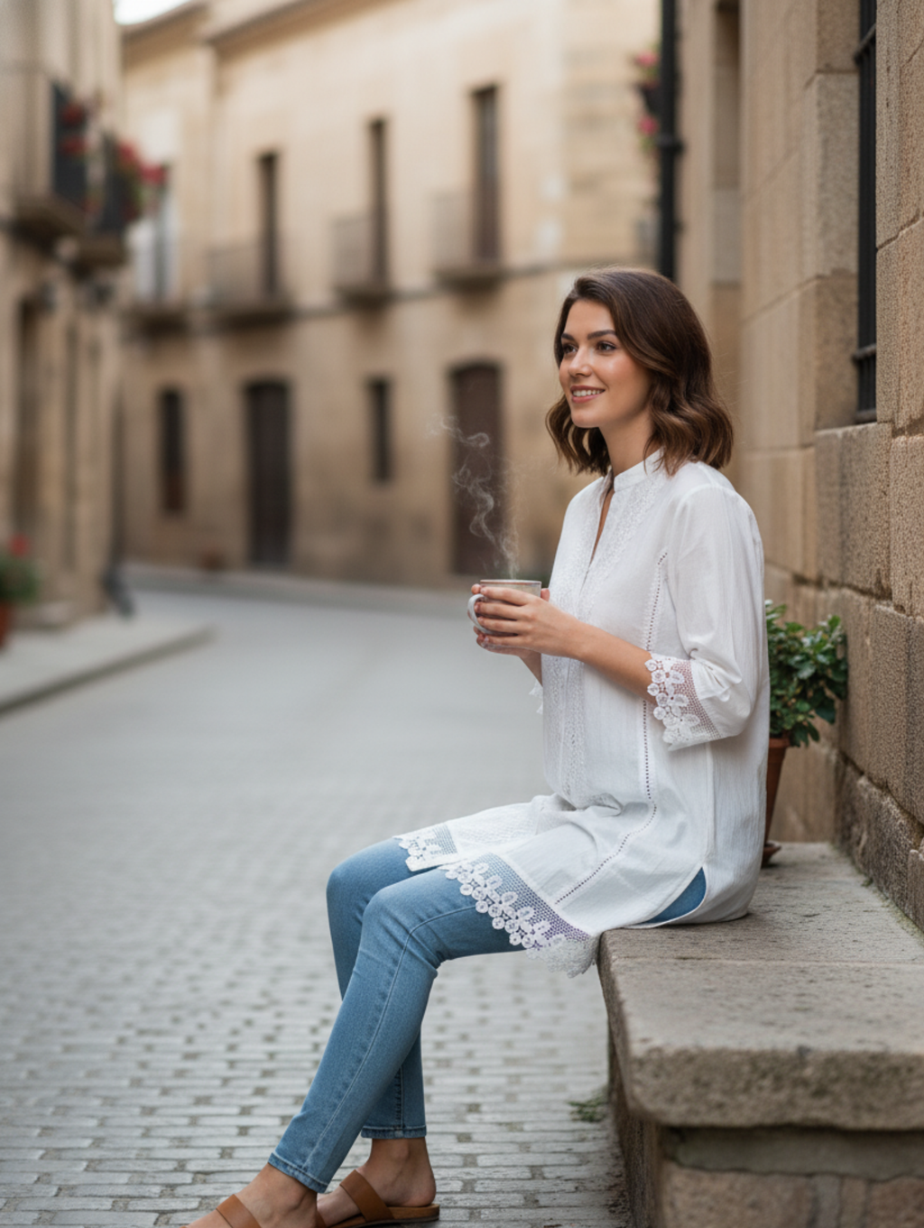 Blusa de Encaje y Algodón