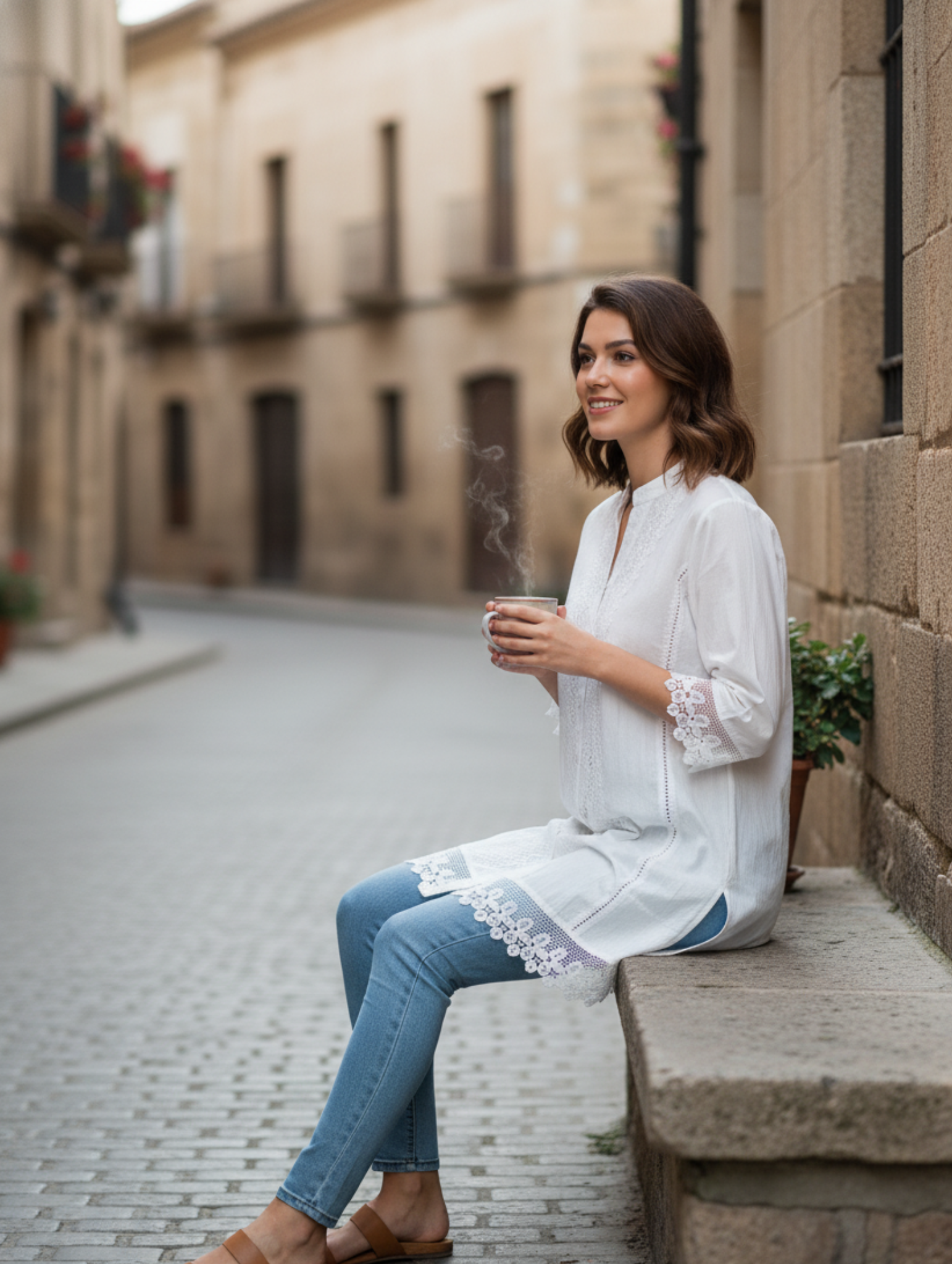 Blusa de Encaje y Algodón