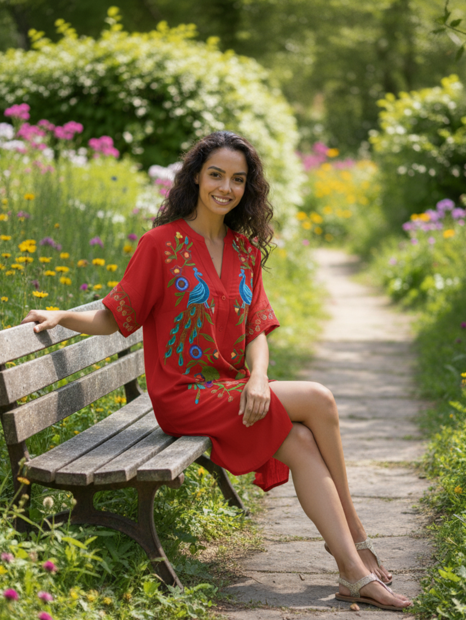 Blusa Bordado de Floral y Pavo con botones