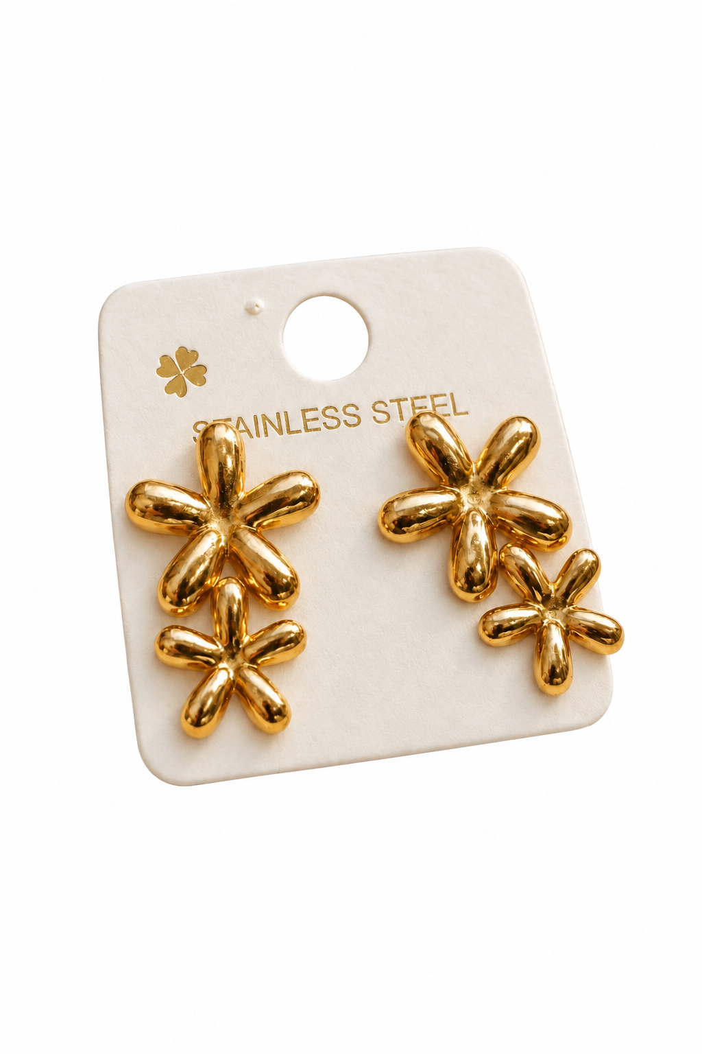 Aretes de Acero Inoxidable Dorados en Forma de Doble Flor / Estrellas