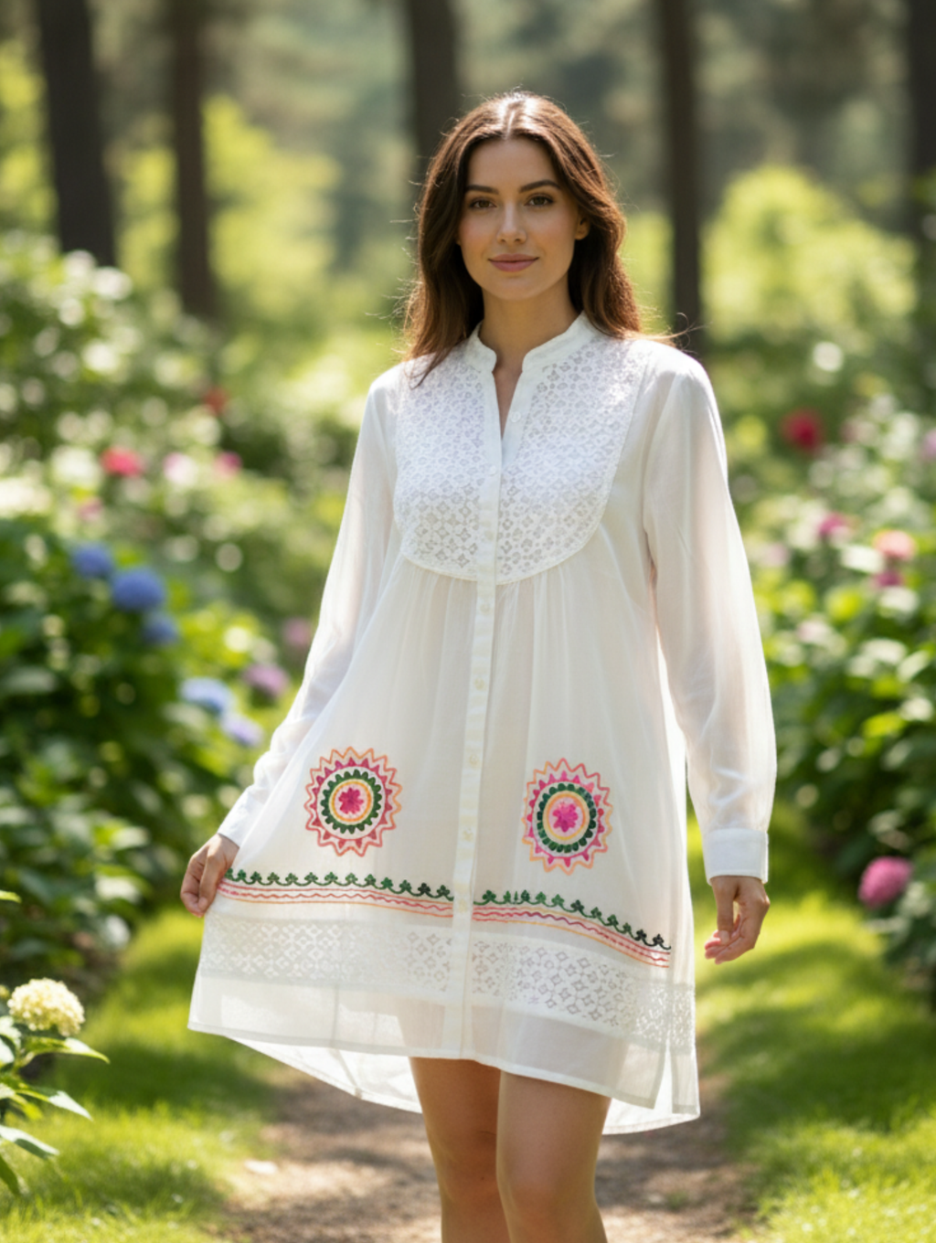 Vestido Bordado de Algodón Transpirable