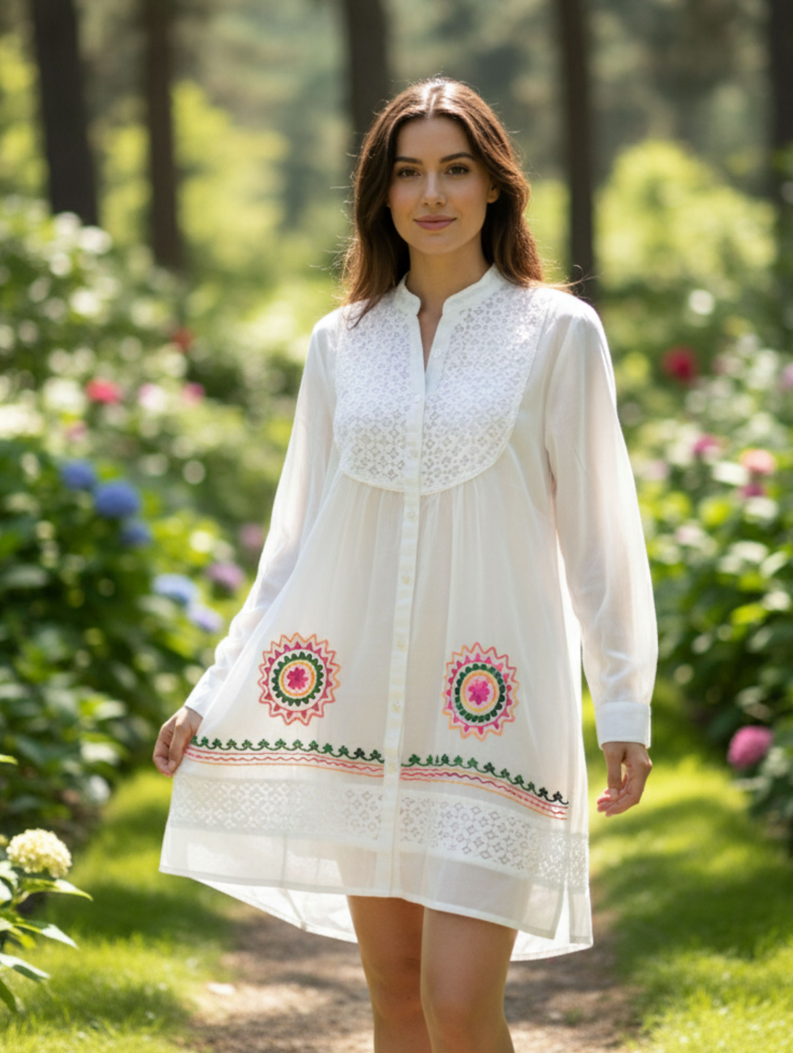 Vestido Bordado de Algodón Transpirable