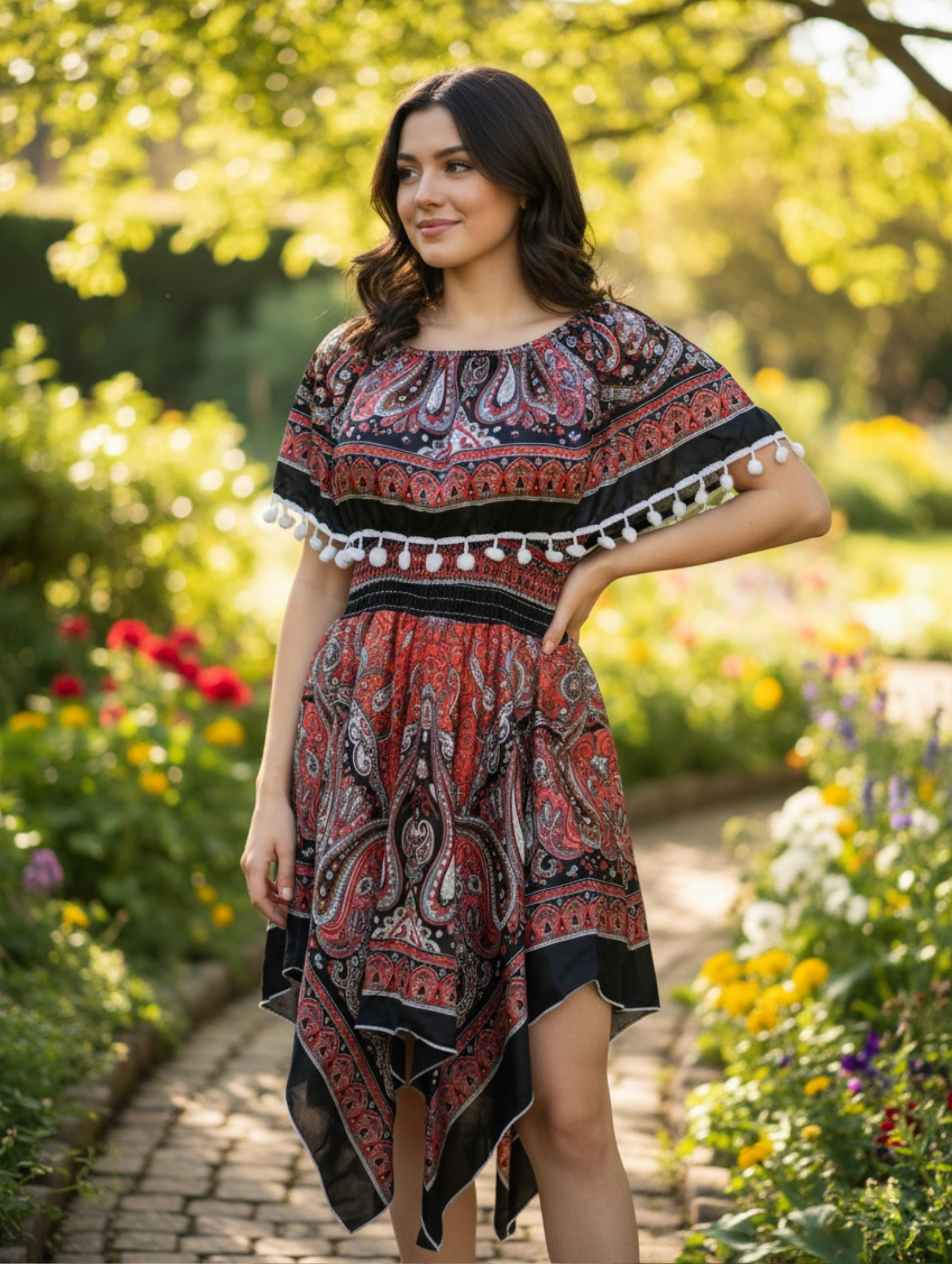 Vestido Étnicos con Hombros Descubiertos