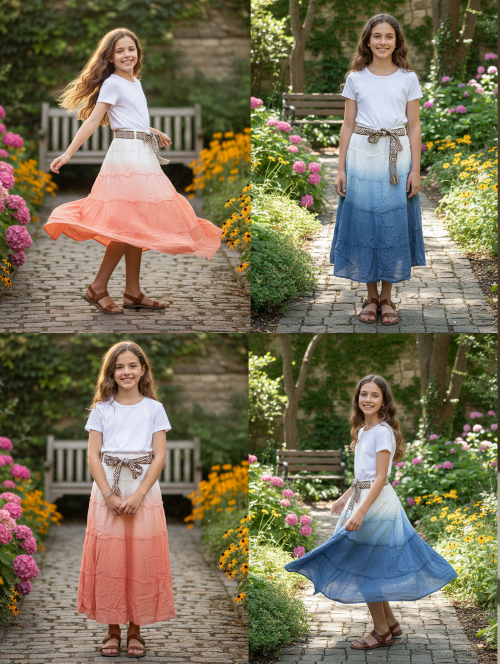 Falda Estilo Bohemio con Cinturón- Tallas Niñas Paquetes de 8 PCs